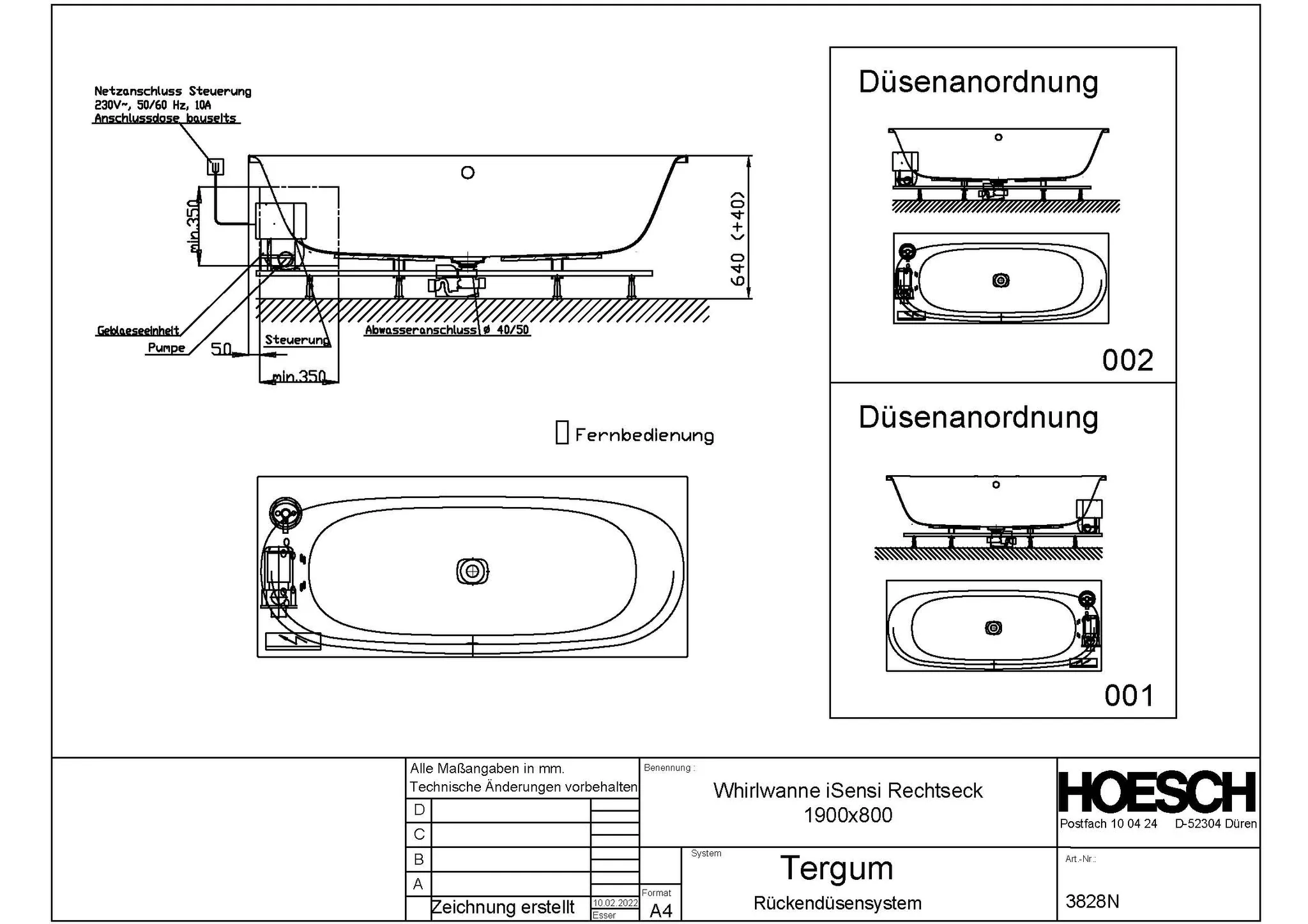 Hoesch Whirlwanne „iSensi“ mit Whirlsystem „Tergum“ rechteck 190 × 80 cm