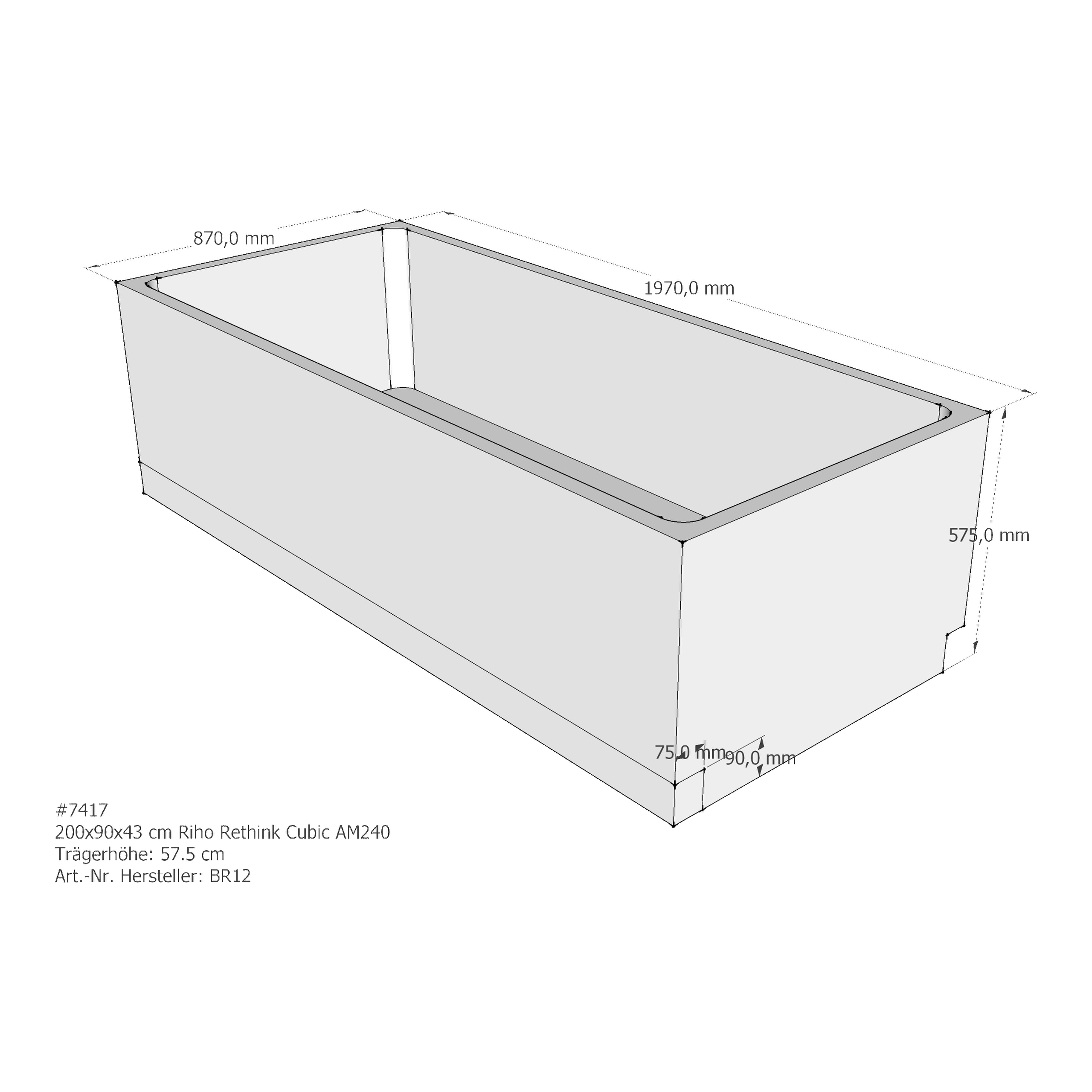 Wannenträger Riho Rethink Cubic 200x90x45 cm AM240