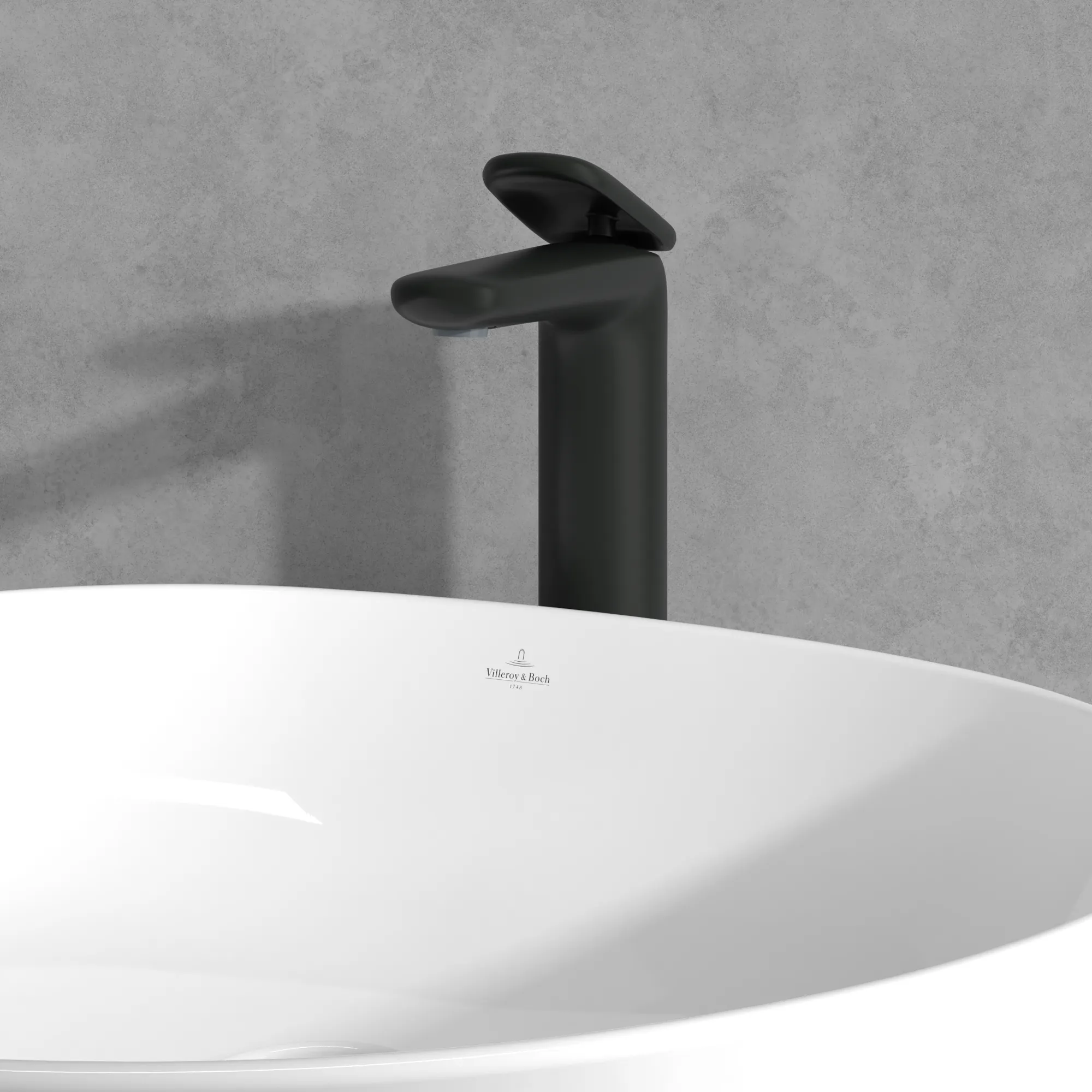 Villeroy & Boch Antao Einhebel-Waschtischarmatur erhöhter Standmontage, rund, Matt Black, 49,75 x 184 x 286 mm, mit Push-Open-Ablaufgarnitur und AirPlus-Technologie