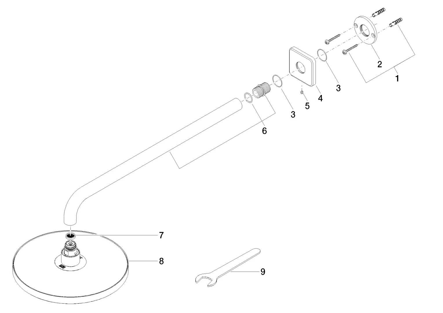 Dornbracht Regenbrause mit Wandanbindung 220 mm - Chrom Dornbracht Regenbrause mit Wandanbindung 220 mm - Chrom
