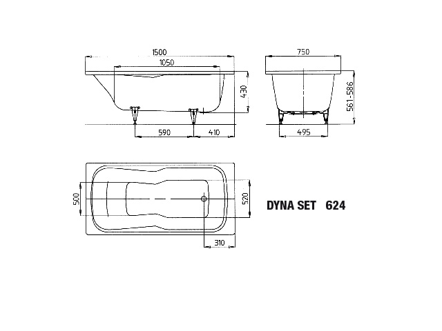 Kaldewei rechteck Badewanne „Dyna Set“ 150 × 75 cm in alpinweiß, / 