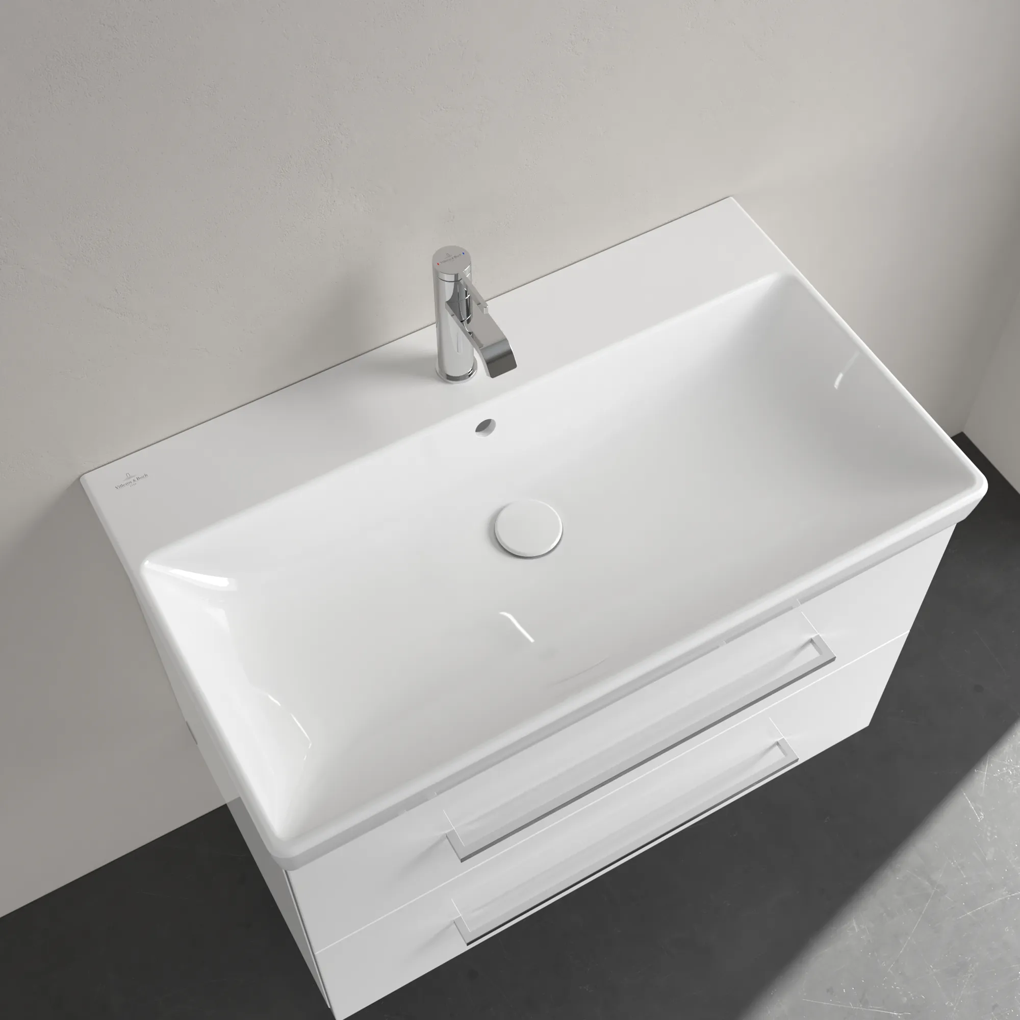 Villeroy & Boch Wandwaschtisch „Avento“ 800 × 470 × 165 mm, für Becken mittig, Hahnlochposition mittig, mit Hahnlochbohrung in Weiß Alpin Villeroy & Boch Wandwaschtisch „Avento“ 800 × 470 × 165 mm, für Becken mittig, Hahnlochposition mittig, mit Hahnlochbohrung in Weiß Alpin