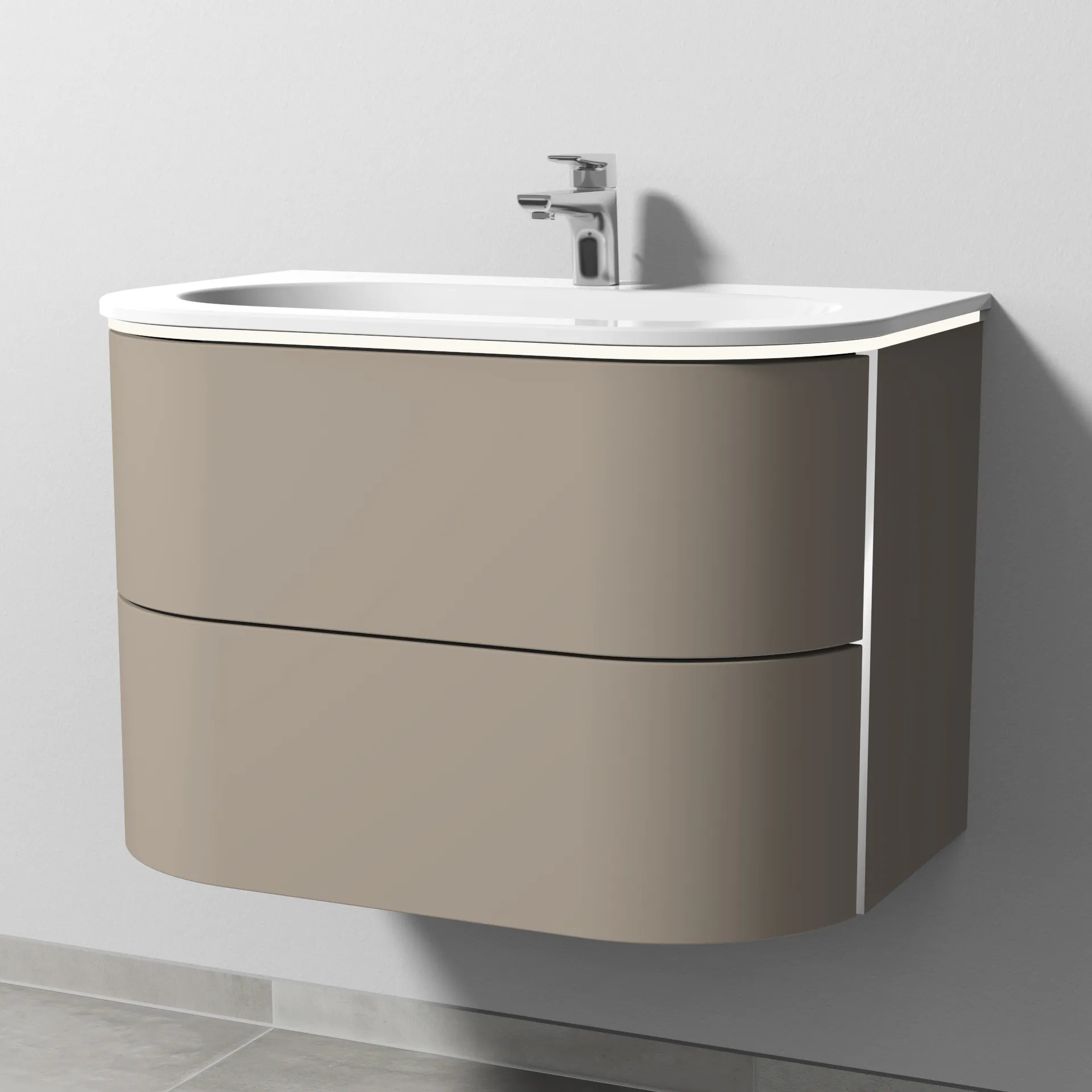 Keramik-Waschtisch-Set mit Waschtischunterschrank „4balance“ 78,4 × 51,4 × 53,5 cm in Sandgrau (matt), mit Beleuchtung