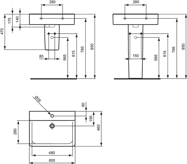 Ideal Standard Waschtisch Connect Cube, 1 Hahnloch, 600x460x175 mm, weiß Ideal Standard Waschtisch Connect Cube, 1 Hahnloch, 600x460x175 mm, weiß