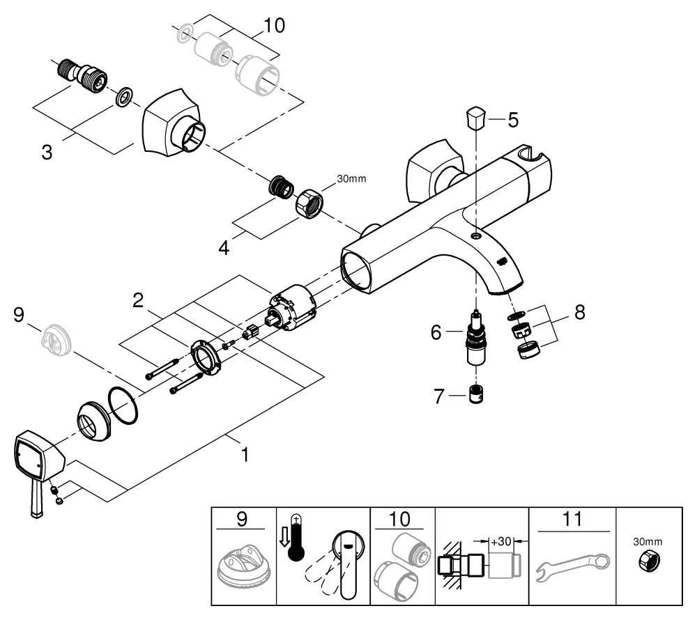 Einhand-Wannenbatterie Grandera 24374, Wandmontage, integrierter Handbrausehalter, eigensicher, chrom Einhand-Wannenbatterie Grandera 24374, Wandmontage, integrierter Handbrausehalter, eigensicher, chrom