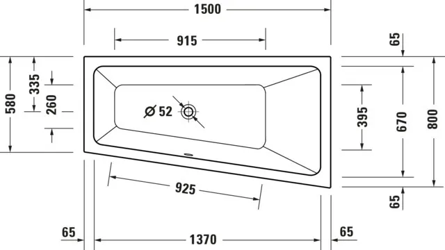 Duravit Badewanne „No.1“ trapez 1500 × 800 mm, rechts in Weiß Duravit Badewanne „No.1“ trapez 1500 × 800 mm, rechts in Weiß