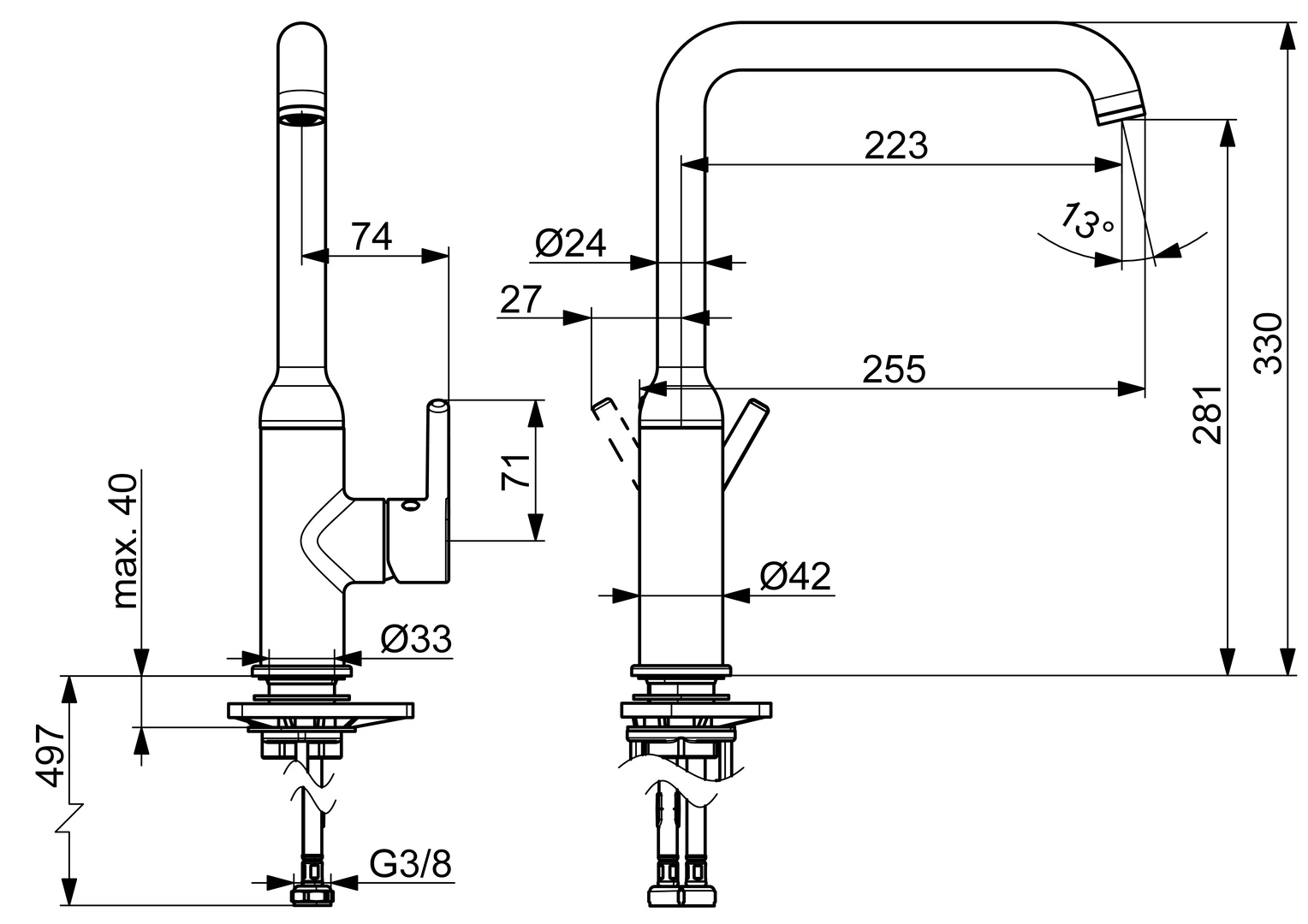Hansa Einhand-Küchenarmatur „Vantis Style“ Ausladung 255 mm in chrom Hansa Einhand-Küchenarmatur „Vantis Style“ Ausladung 255 mm in chrom