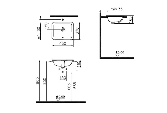 VitrA S20 Einbauwaschtisch 45x37 cm, rechteckig, Weiß Hochglanz VitrA S20 Einbauwaschtisch 45x37 cm, rechteckig, Weiß Hochglanz