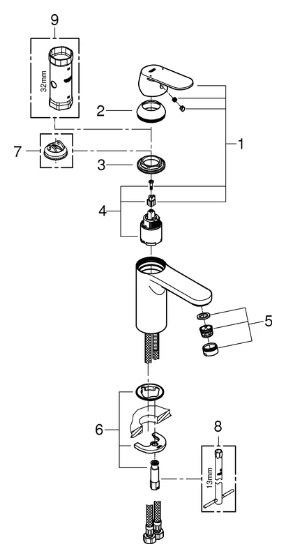 Einhand-Waschtischbatterie Eurosmart Cosmopolitan 23327, M-Size, Einlochmontage, glatter Körper, chrom