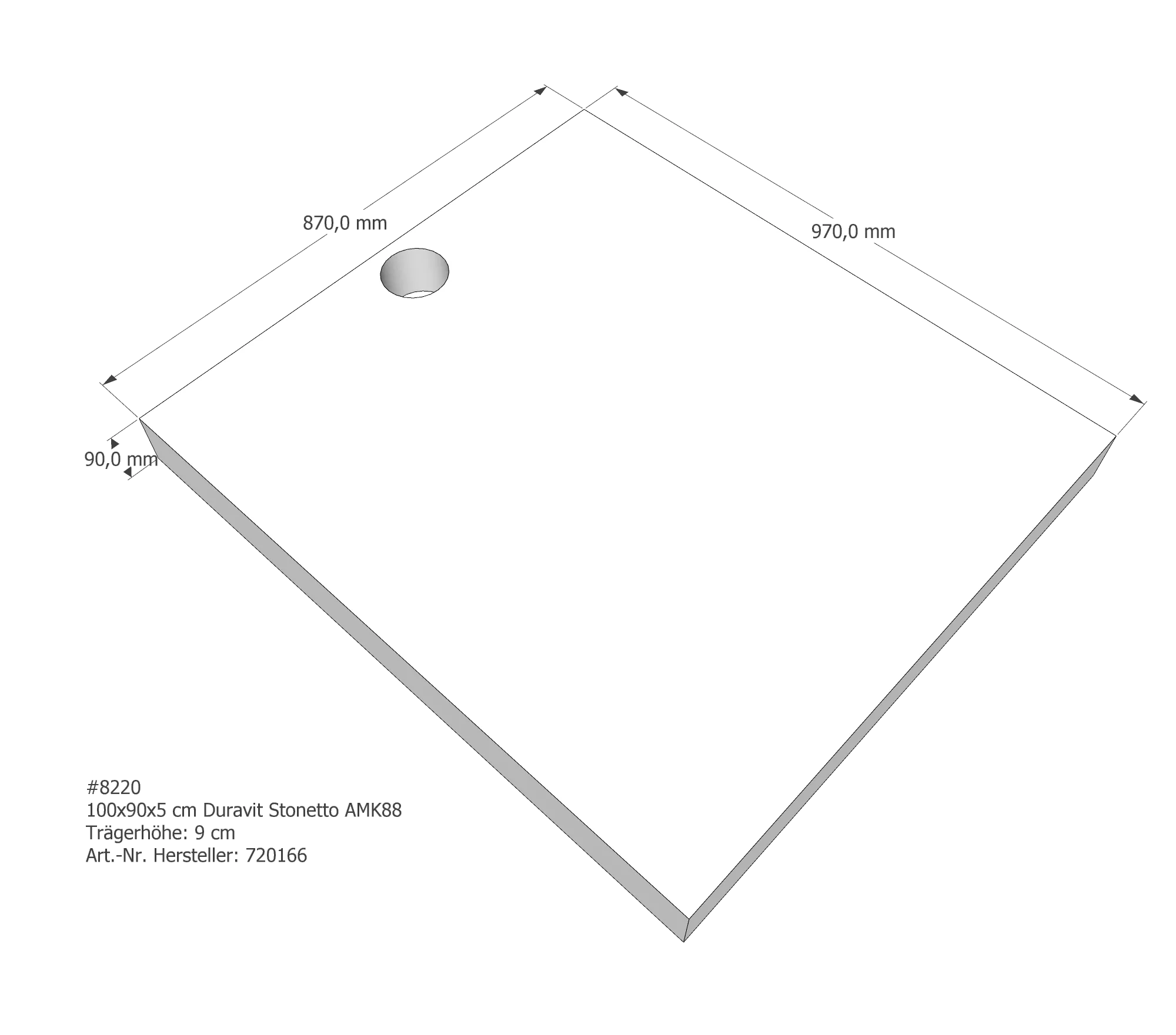 Duschwannenträger für Duravit Stonetto 100 × 90 × 5 cm