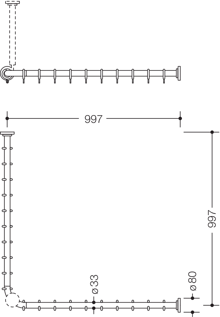 HEWI Duschvorhangstange „Serie 801“ 103,7 × 103,7 cm