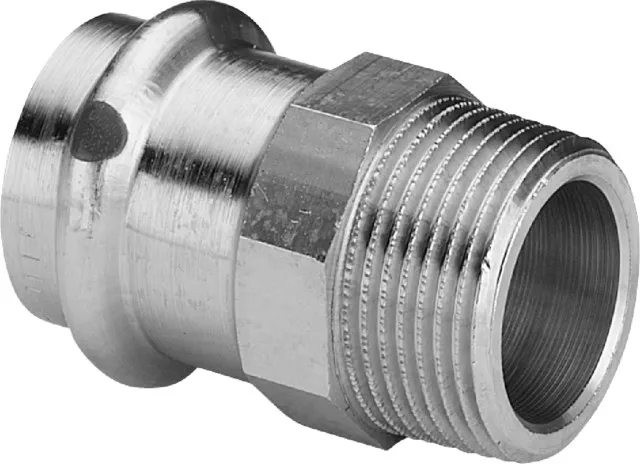 „Sanpress“ Übergangsstück mit 1 Muffe und Außengewinde 14 mm × 3/8″ „Sanpress“ Übergangsstück mit 1 Muffe und Außengewinde 14 mm × 3/8″
