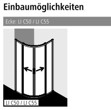 Kermi Duschtür Viertelkreis-Duschkabine Gleittüren bodenfrei „LIGA“ 200 cm Profile Silber Mattglanz,