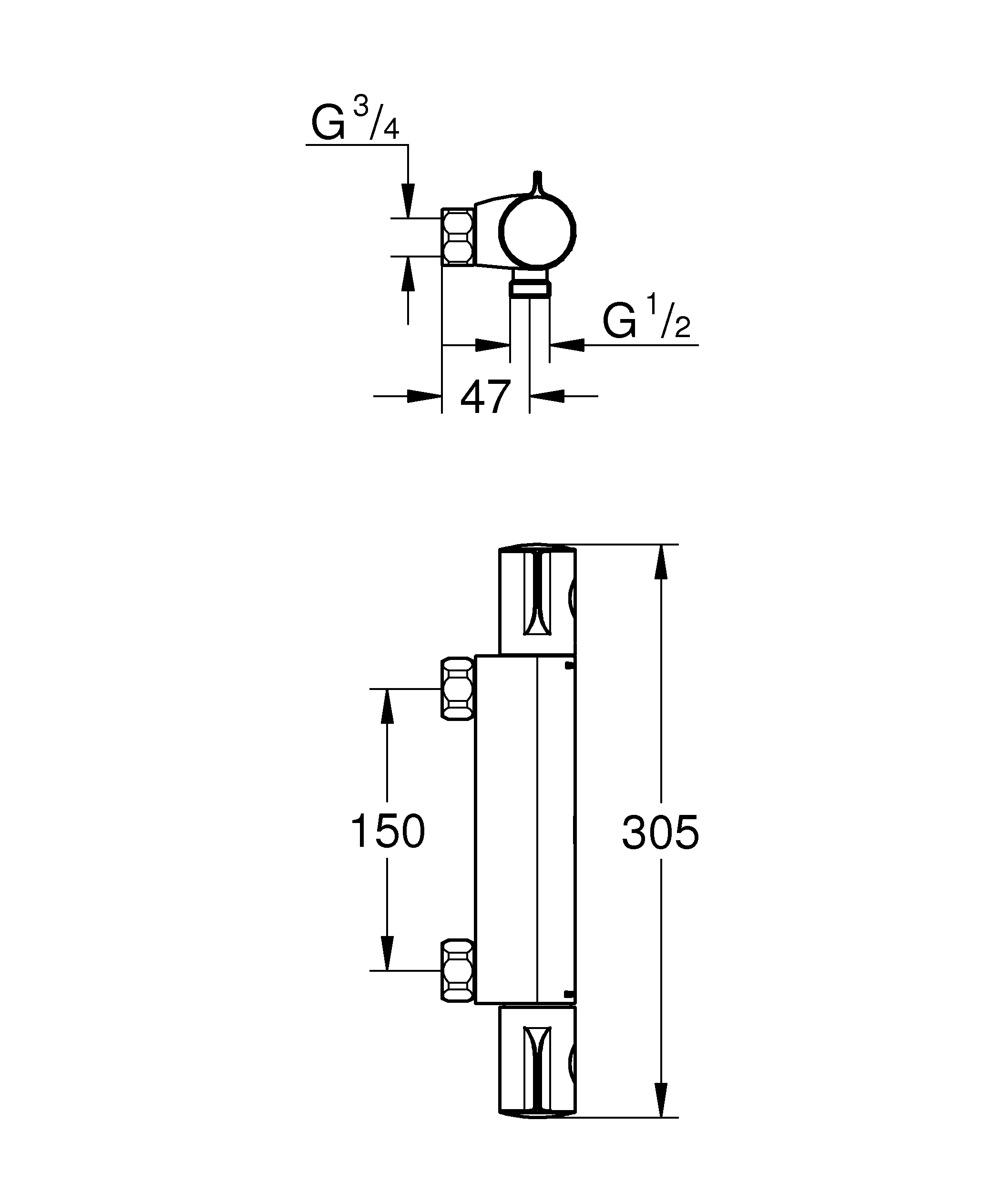 Thermostat-Brausebatterie Grohtherm 800 34561, Wandmontage, ohne Anschlüsse, eigensicher, chrom