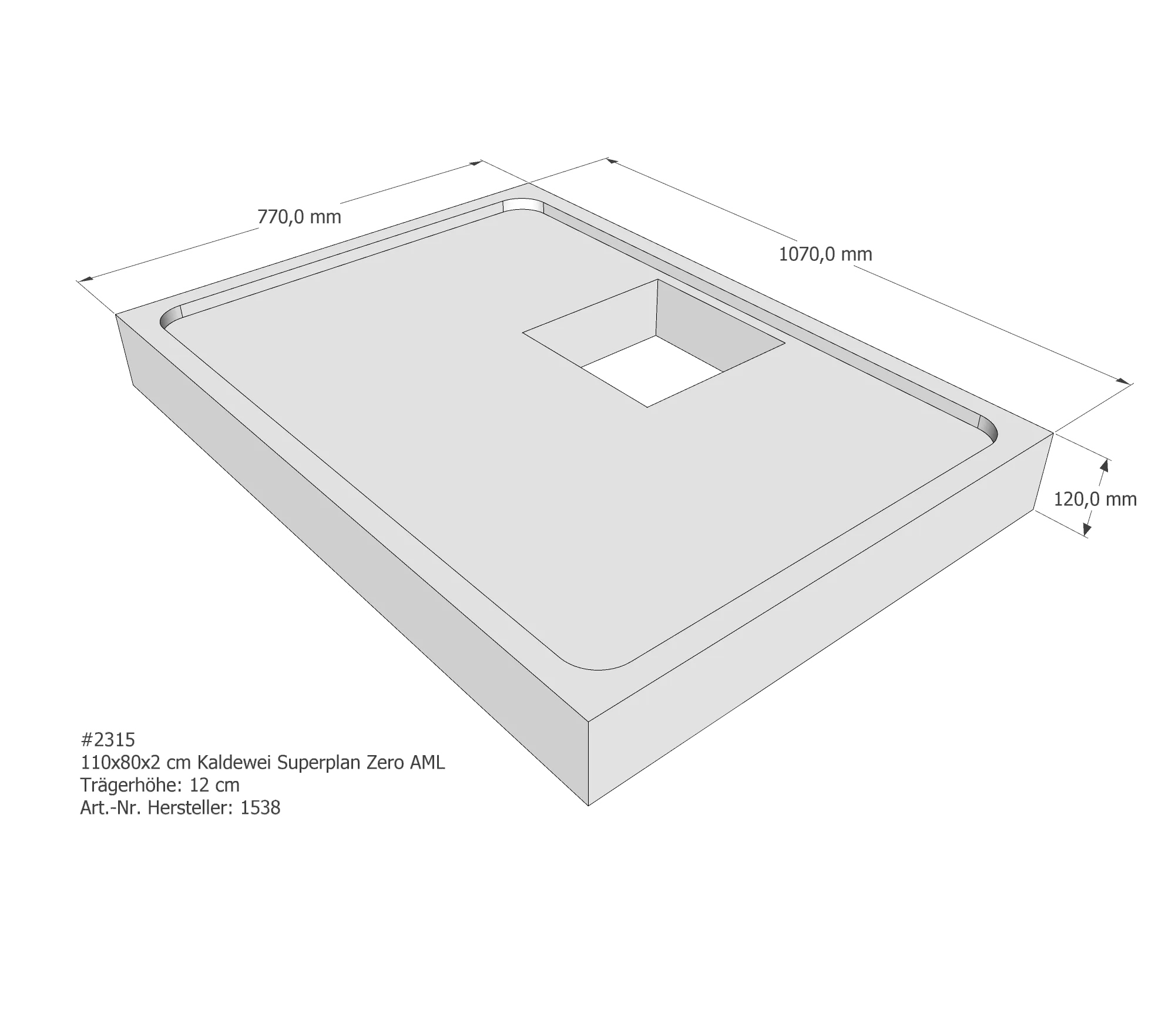 Duschwannenträger für Kaldewei Superplan Zero 110 × 80 × 2 cm Breite: 80 cm / Länge: 110 cm