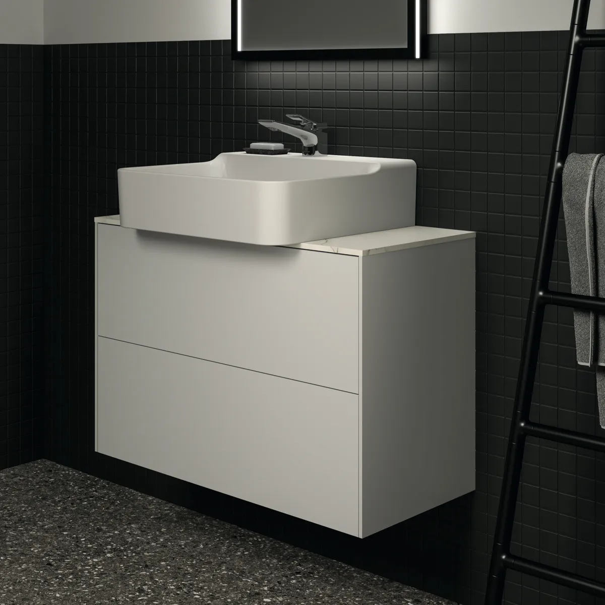 Waschtischplatte Conca, aus Keramik, 802x373x6mm, Marmor Noir Desir Waschtischplatte Conca, aus Keramik, 802x373x6mm, Marmor Noir Desir