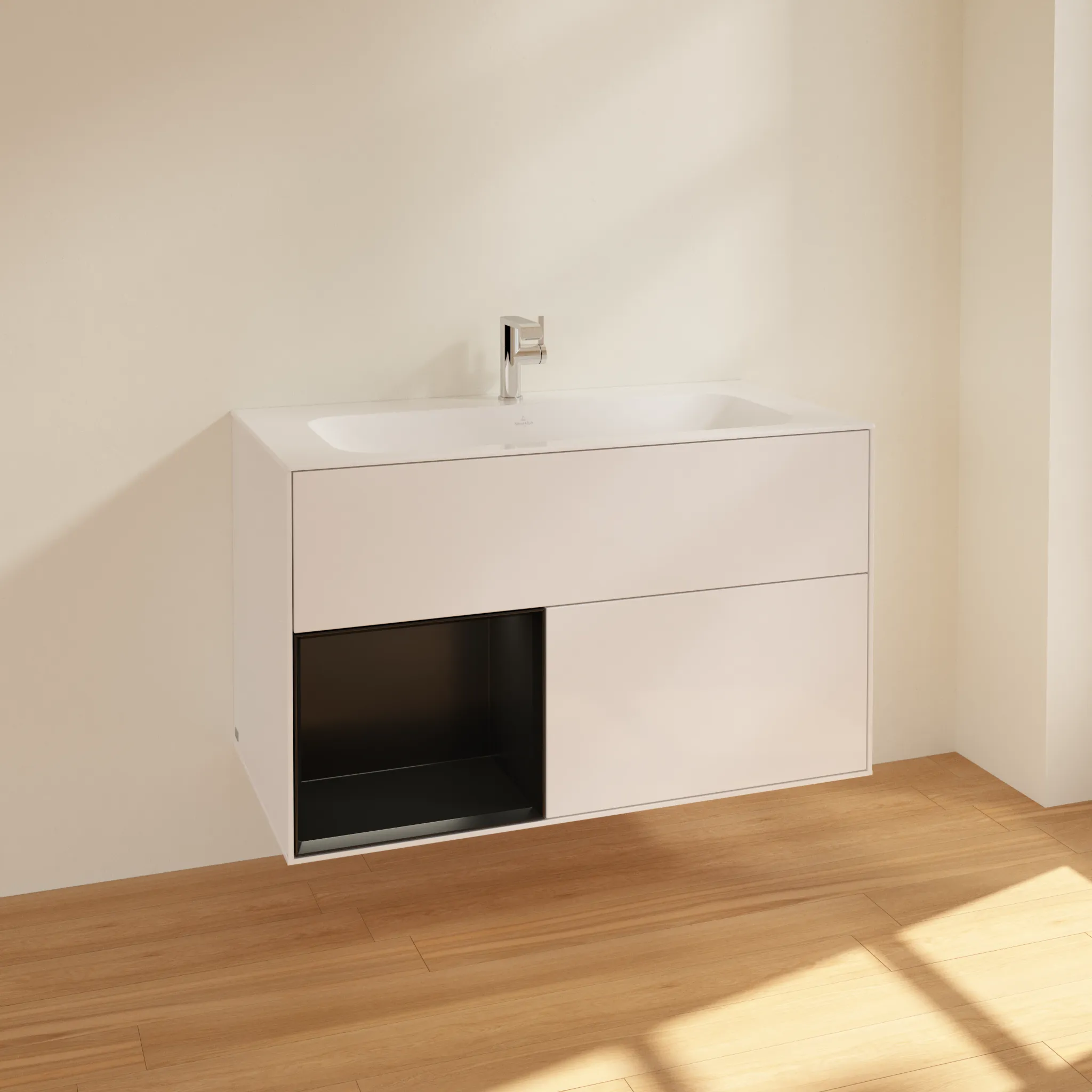 Villeroy & Boch Finion Waschbeckenunterschrank F03 996x591x498mm Glossy White Lacquer / Black Matt Lacquer