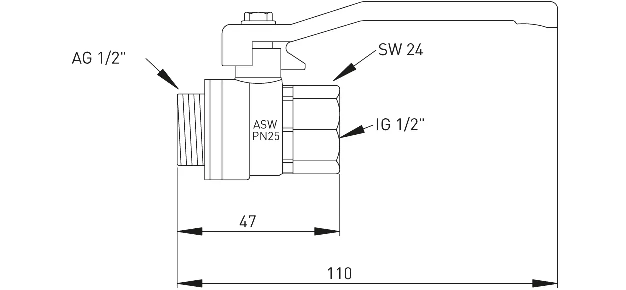 Stedo Kugelhahn Normal-Modell Pn 25 IG 3/8″ X AG 3/8″ / Bl 40 mm Sth vz