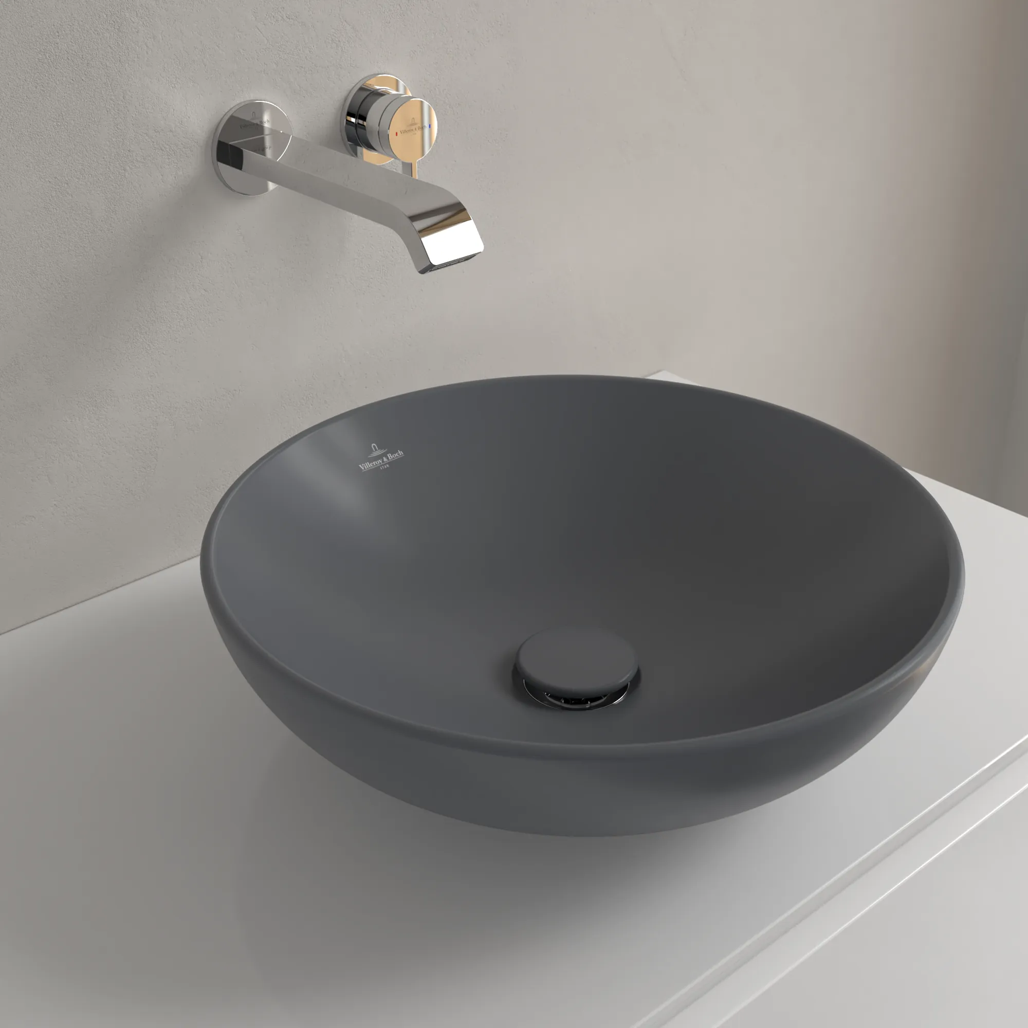 Villeroy & Boch Aufsatzwaschtisch aus TitanCeram „Loop & Friends“ ⌀ 420 mm, ohne Hahnlochbohrung in Graphite Villeroy & Boch Aufsatzwaschtisch aus TitanCeram „Loop & Friends“ ⌀ 420 mm, ohne Hahnlochbohrung in Graphite