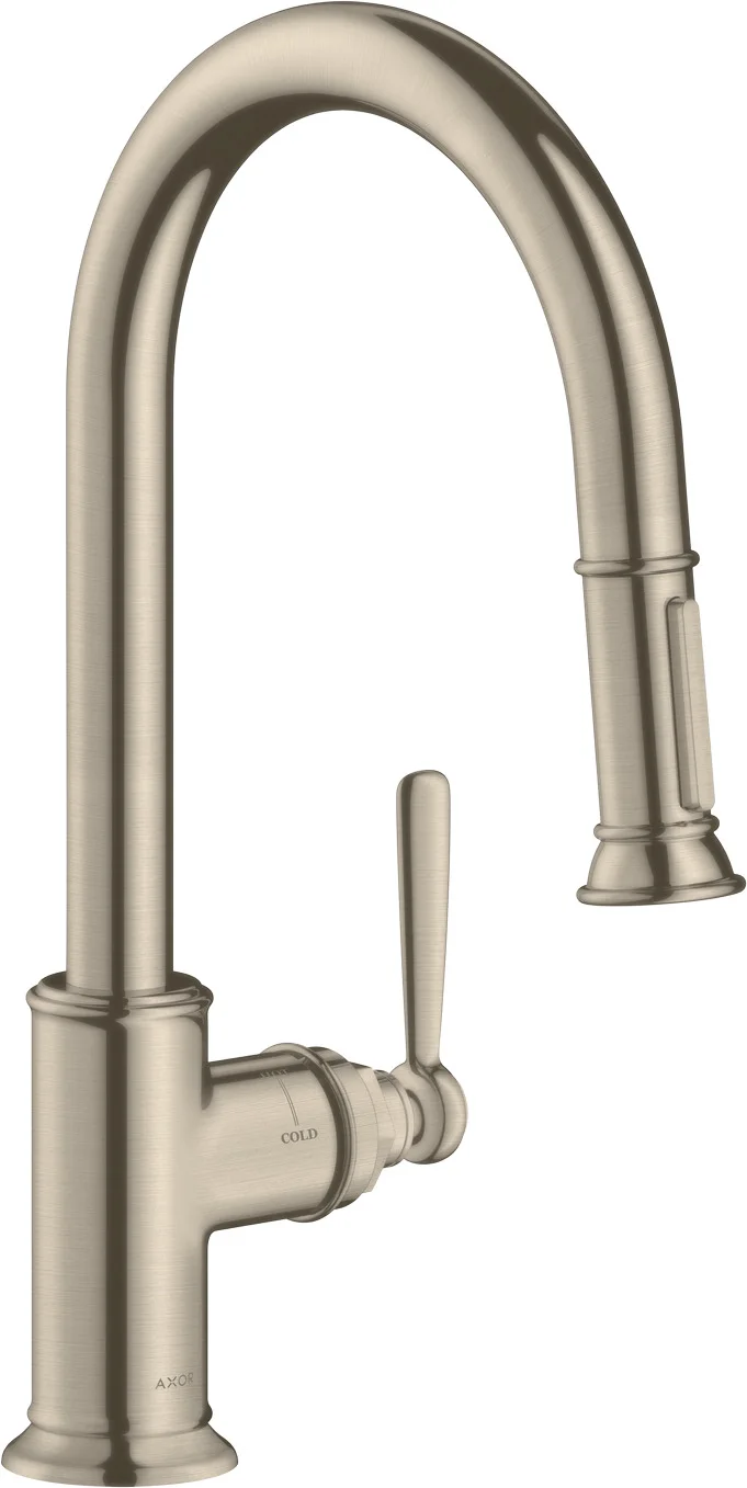 Hansgrohe AXOR Montreux Einhebel-Küchenmischer chrom mit Ausziehbrause, ComfortZone 180, Schwenkbereich 110° oder 150°, Laminarstrahl, arretierbarer Brausestrahl, MagFit magnetische Brausehalterung, Quick-Connect Schlauch, max. Durchflussmenge 9 l/min be