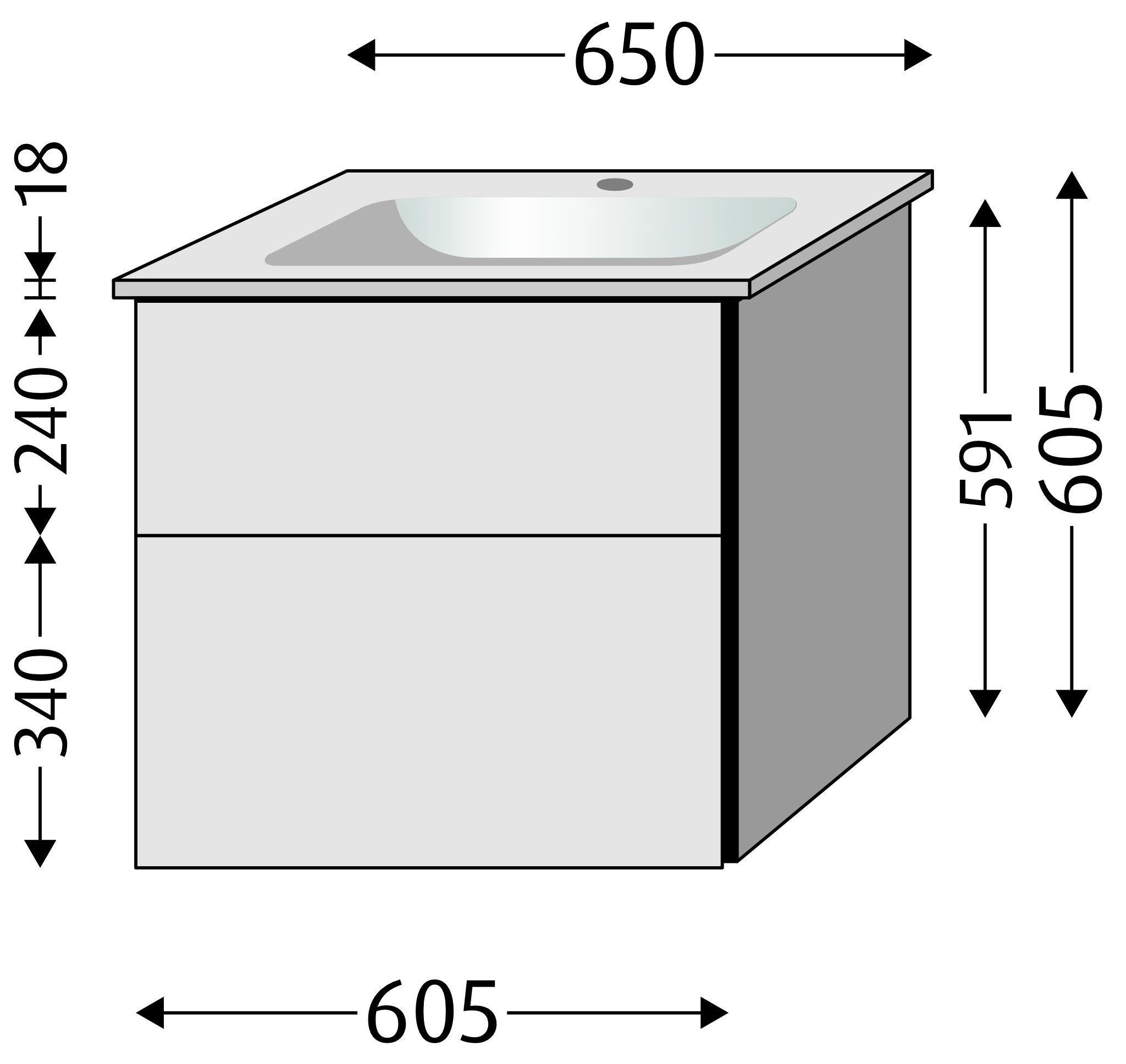 Sanipa Keramik-Waschtisch-Set mit Waschtischunterschrank „3way“ 60,5 × 47,8 × 59,1 cm in Sandgrau-Matt, mittig