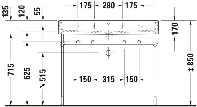 Duravit Metallkonsole Vero, Chrom Poliert, höhenverstellbar, 425x925x715-780 mm Duravit Metallkonsole Vero, Chrom Poliert, höhenverstellbar, 425x925x715-780 mm