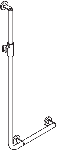 Winkelgriff mit Brausehalter, Edelstahl, PVD, waagerechte Länge 450 mm, senkrechte Länge 1250 mm, D: 32 mm, Ausführung rechts, mit magnetischem Brausehalter, in Farbe CK (messing glänzend)