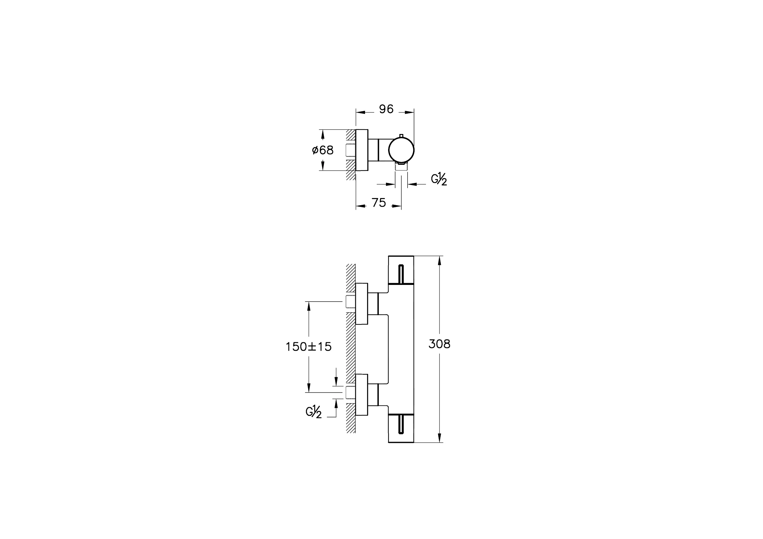 Base Round Thermostat-Brausearmatur Aufputzmontage Nickel gebürstet