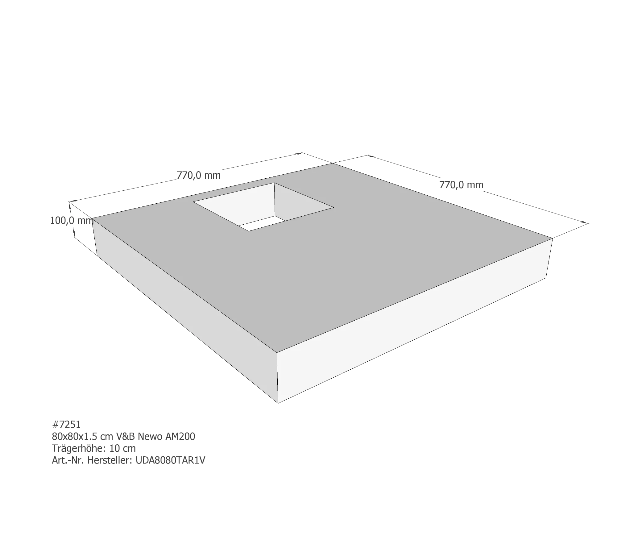 Duschwannenträger passend für Villeroy & Boch Newo 80 × 80 × 1,5 cm