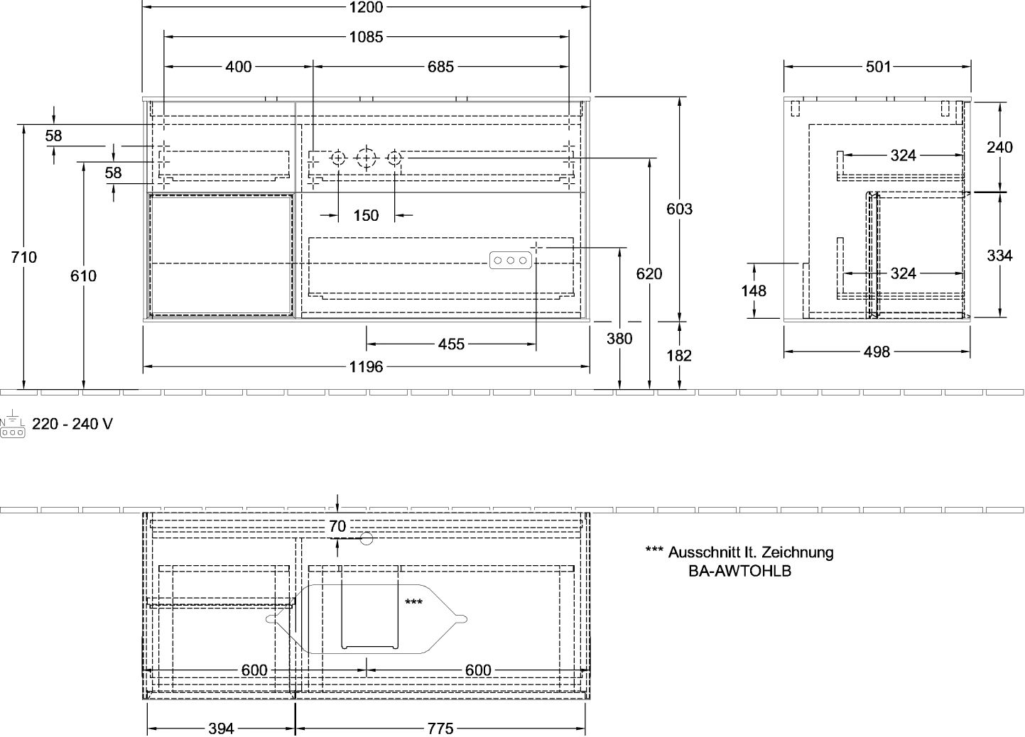 Villeroy & Boch Finion Waschbeckenunterschrank F29 1200x603x501mm m Bel FK/RE/AP: GK/HB/2