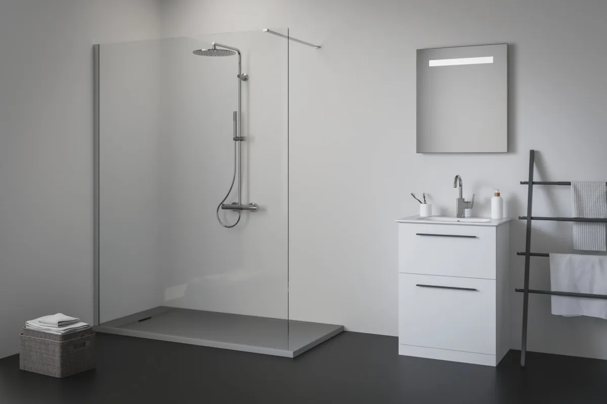 Ideal Standard Rechteck-Brausewanne Ultra Flat S i.life, 1400x800 mm, Quarzgrau, 33 mm Höhe, Bodenebener Einbau möglich