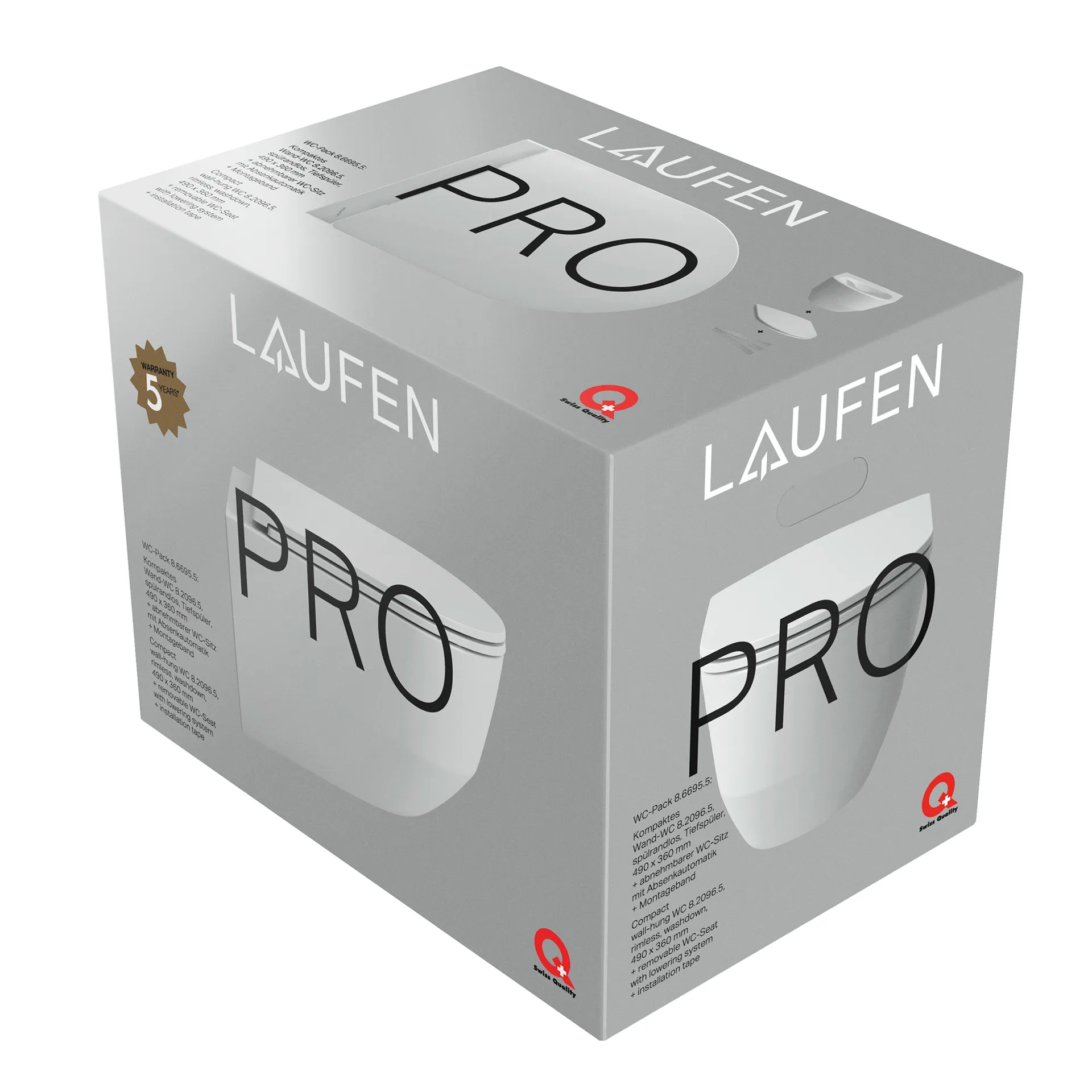 Tiefspül-WC wandhängend+Sitz PRO Pack 490x360 spülrandlos Ausführung kurz (kompakt) verdeckte Befestigung, weiß, bestehend aus H8209650000001 Wand-WC und H8989660000001 WC-Sitz SLIM mit Absenkautomatik