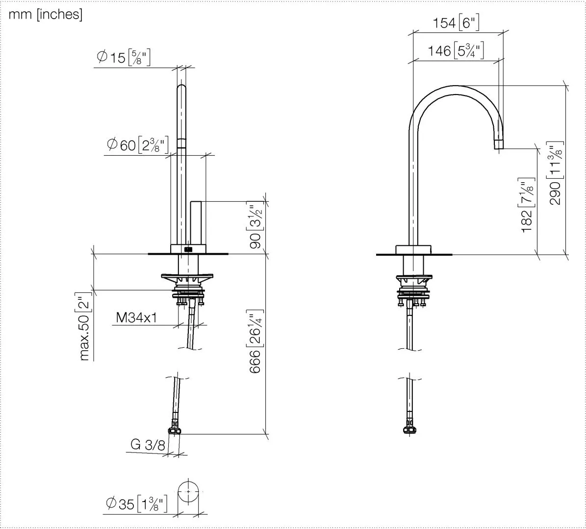 Dornbracht TARA ULTRA Kaltwasserspender Bronze gebürstet, Ausladung 146 mm, Armaturenhöhe 290 mm, Bohrungsdurchmesser 35 mm Dornbracht TARA ULTRA Kaltwasserspender Bronze gebürstet, Ausladung 146 mm, Armaturenhöhe 290 mm, Bohrungsdurchmesser 35 mm