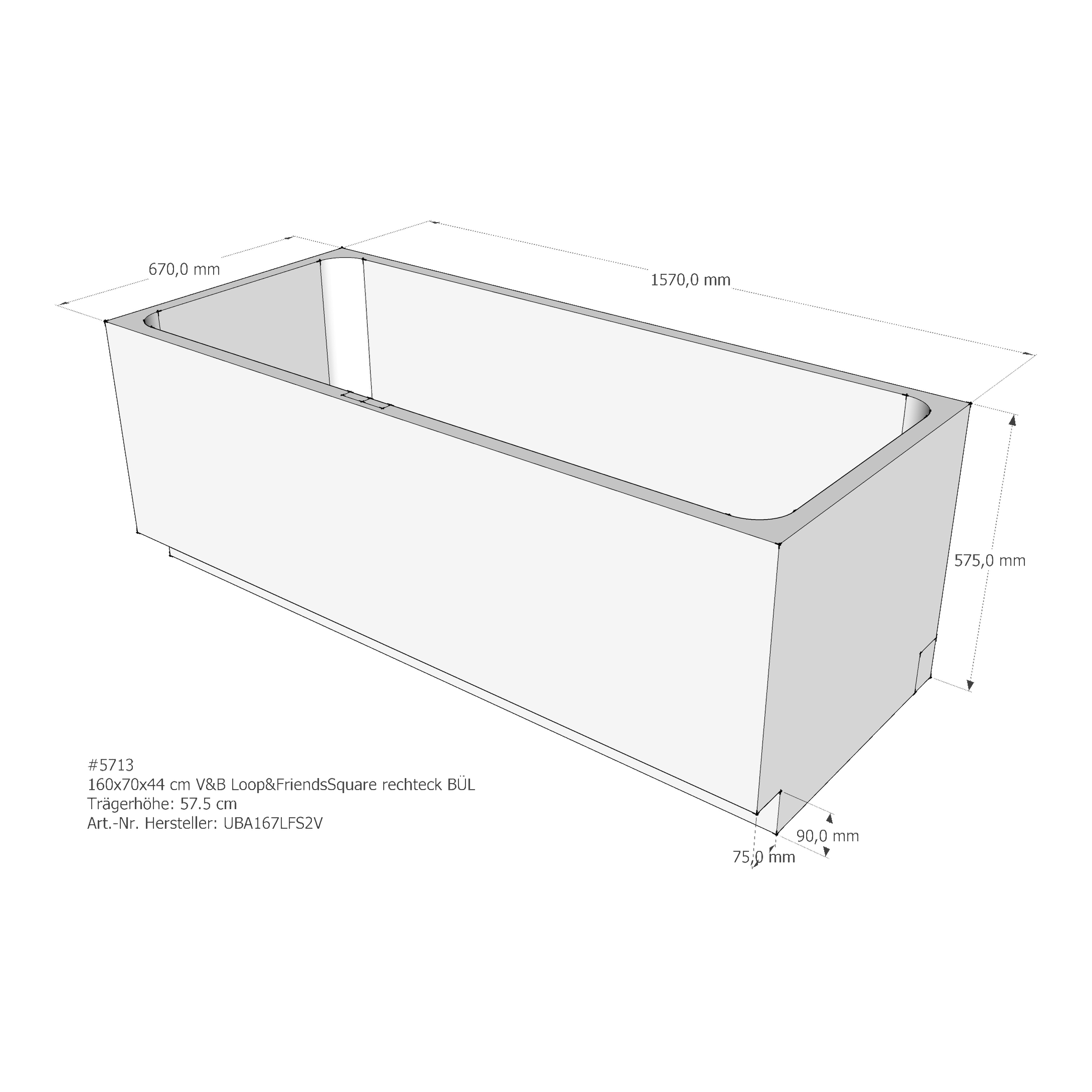 Badewannenträger für Villeroy & Boch Loop&amp;Friends Square 160 × 70 × 44 cm
