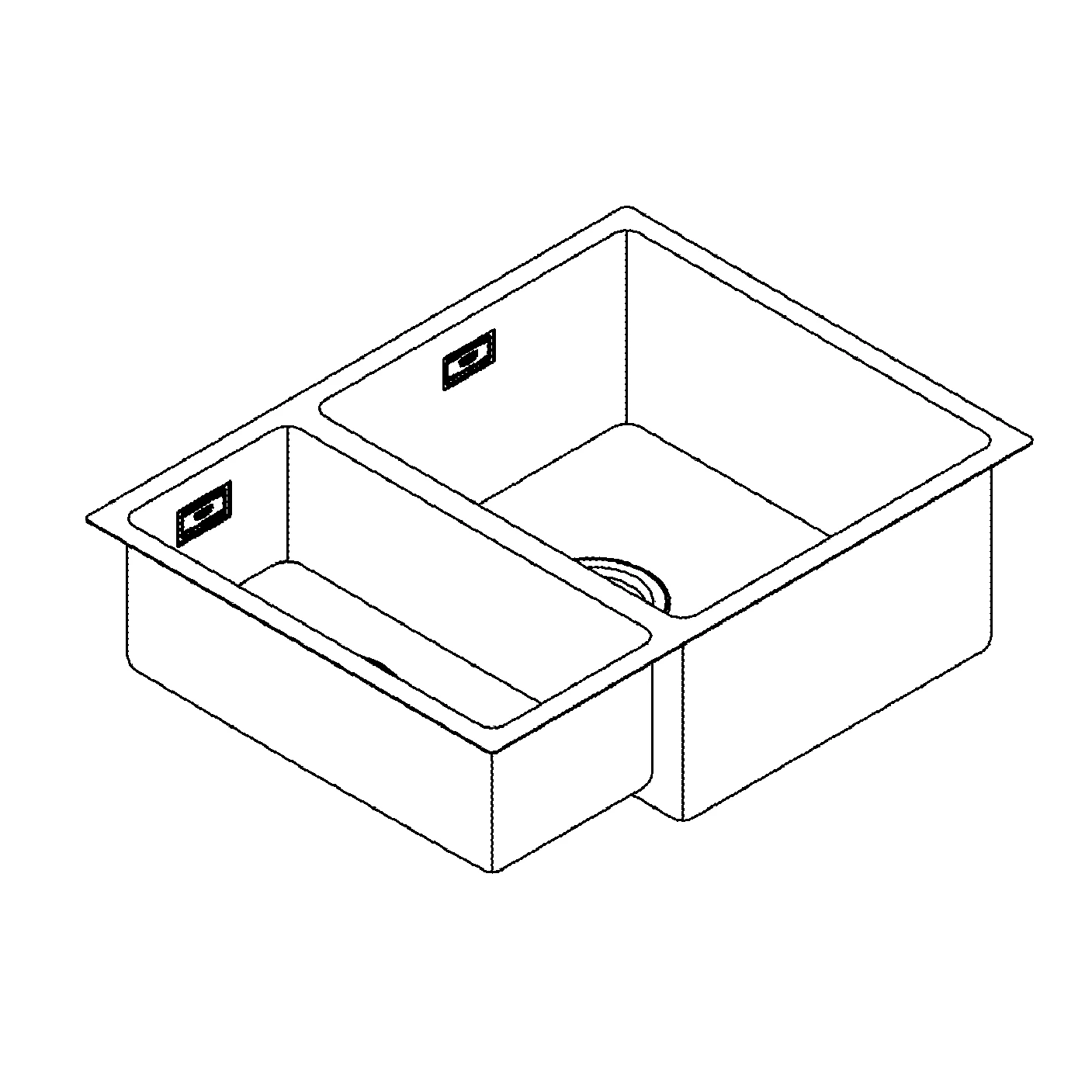 Edelstahlspüle K700 Unterbau 31576_1, Modell: K700U 60-S 59.5/45 1.5 rh, Montageart: Unterbau, aufliegend oder flächenbündig, Maße: 595 x 450 mm, 1 Becken: 340 x 400 x 200 mm, 0,5 Becken: 180 x 400 x 140 mm, rechts einbaubar, edelstahl