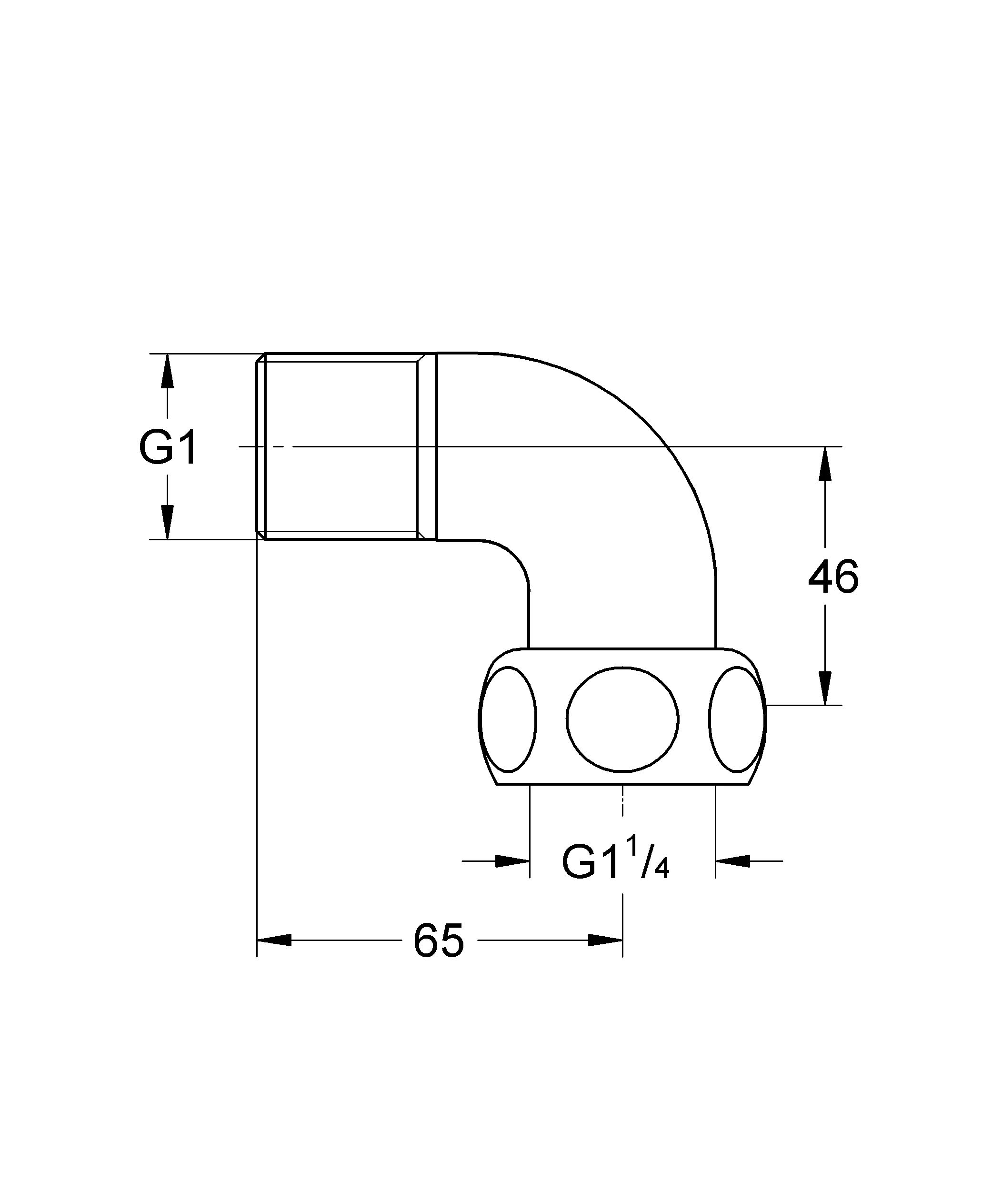 Anschlusswinkel 12428, für Grohtherm XL DN 25, chrom