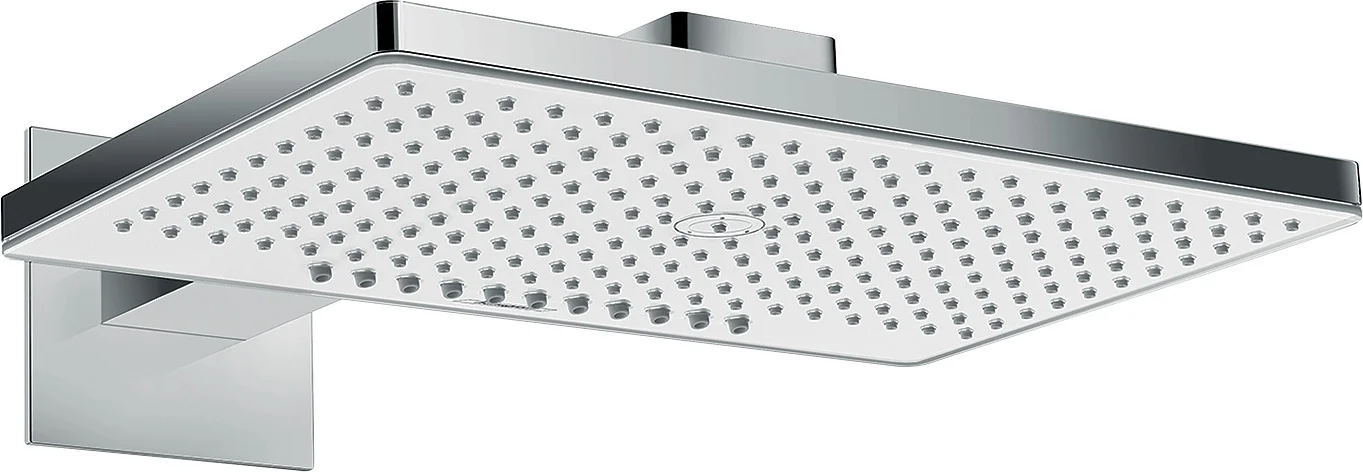 Hansgrohe Rainmaker Select Kopfbrause 460 2jet, weiß/chrom, Brausearm 450 mm, abnehmbare Strahlscheibe und Kopfbrause, Wand-Unterputz-Installation auf iBox universal