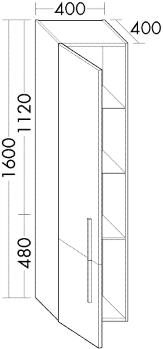 Hochschrank, 2 Türen;2 Glaseinlegeböden;1 fester Boden, Tiefe: 400 mm, Breite: 400 mm, Höhe: 1600 mm