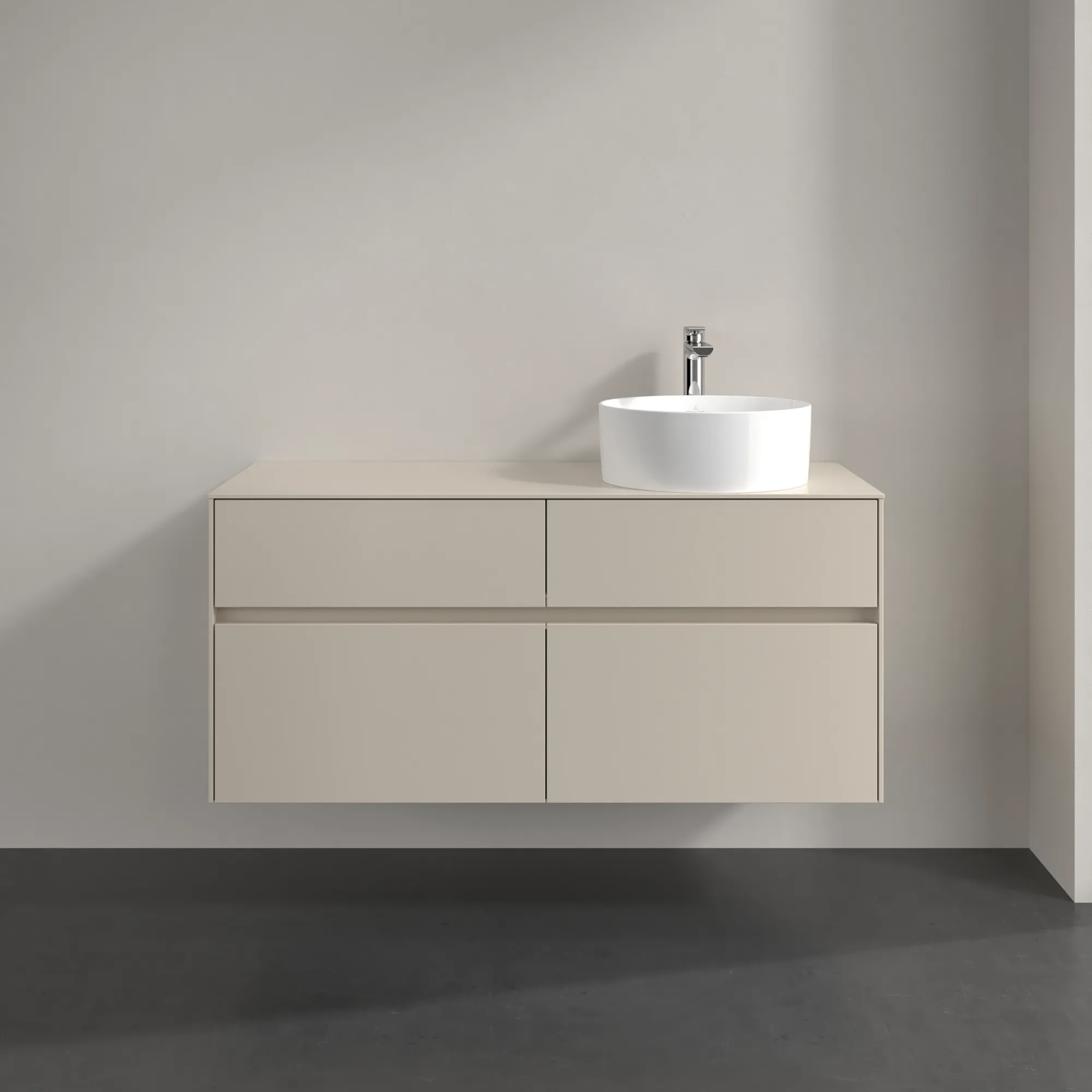 Villeroy & Boch Waschtischunterschrank „Collaro“ 1200 × 548 × 500 mm Cashmere Grey, ohne Beleuchtung, für Becken rechts