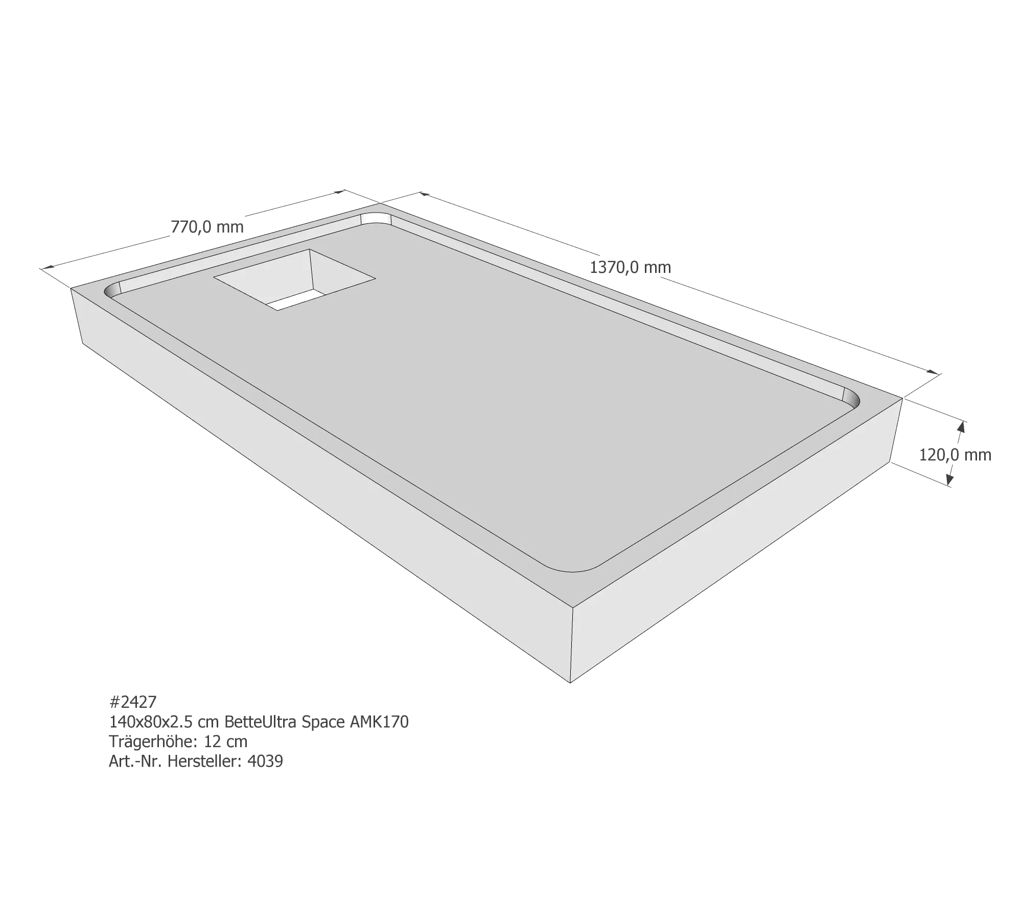 Duschwannenträger passend für Bette 140 × 80 × 2,5 cm