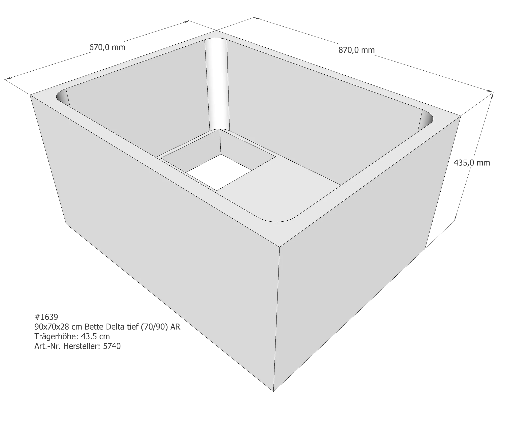Duschwannenträger für Bette Delta (tief) 90 × 70 × 28 cm Breite: 70 cm / Länge: 90 cm