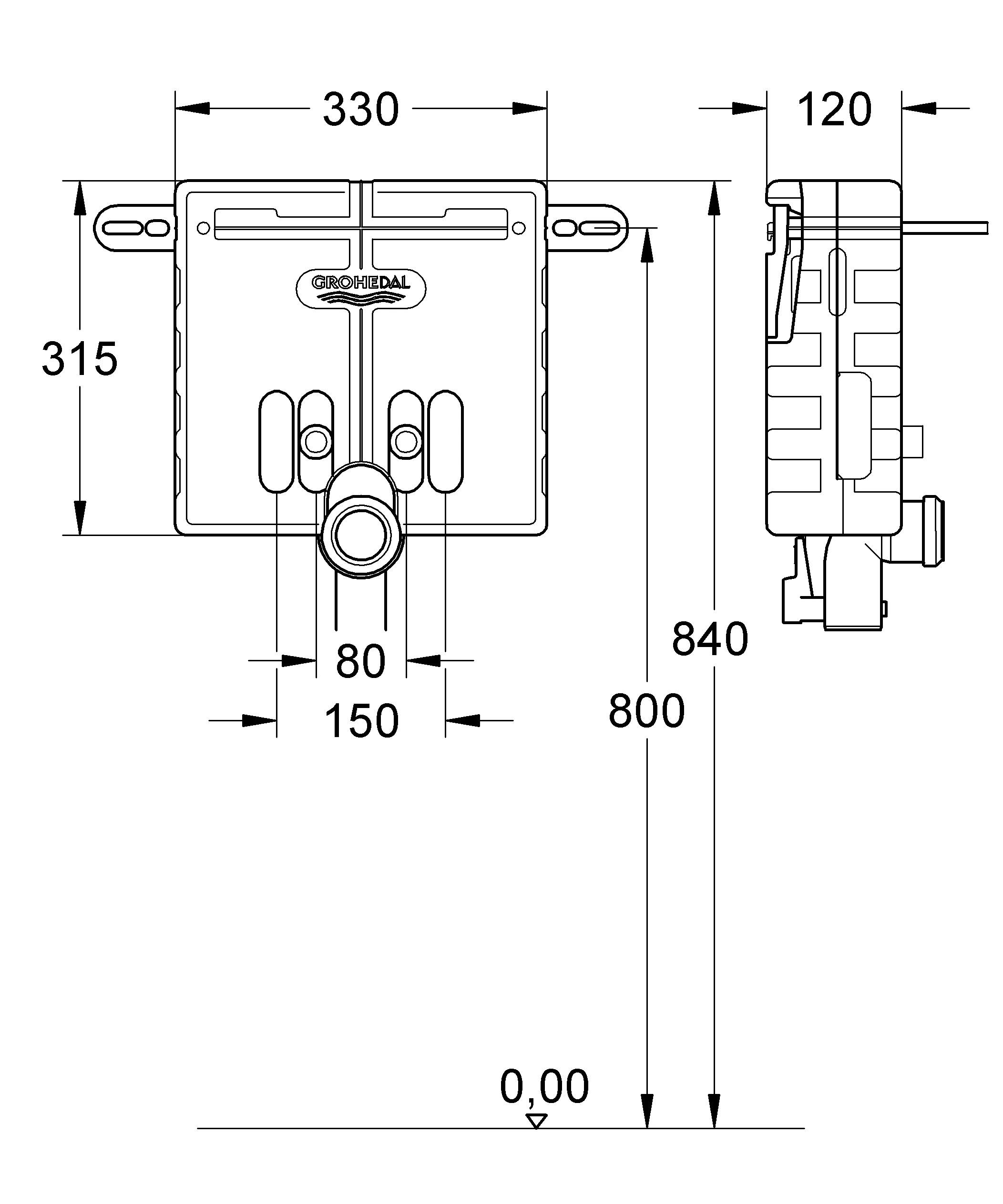 GROHE Waschtisch-Element Uniset 37576 für Einlochbatterie ohne Standkonsolen