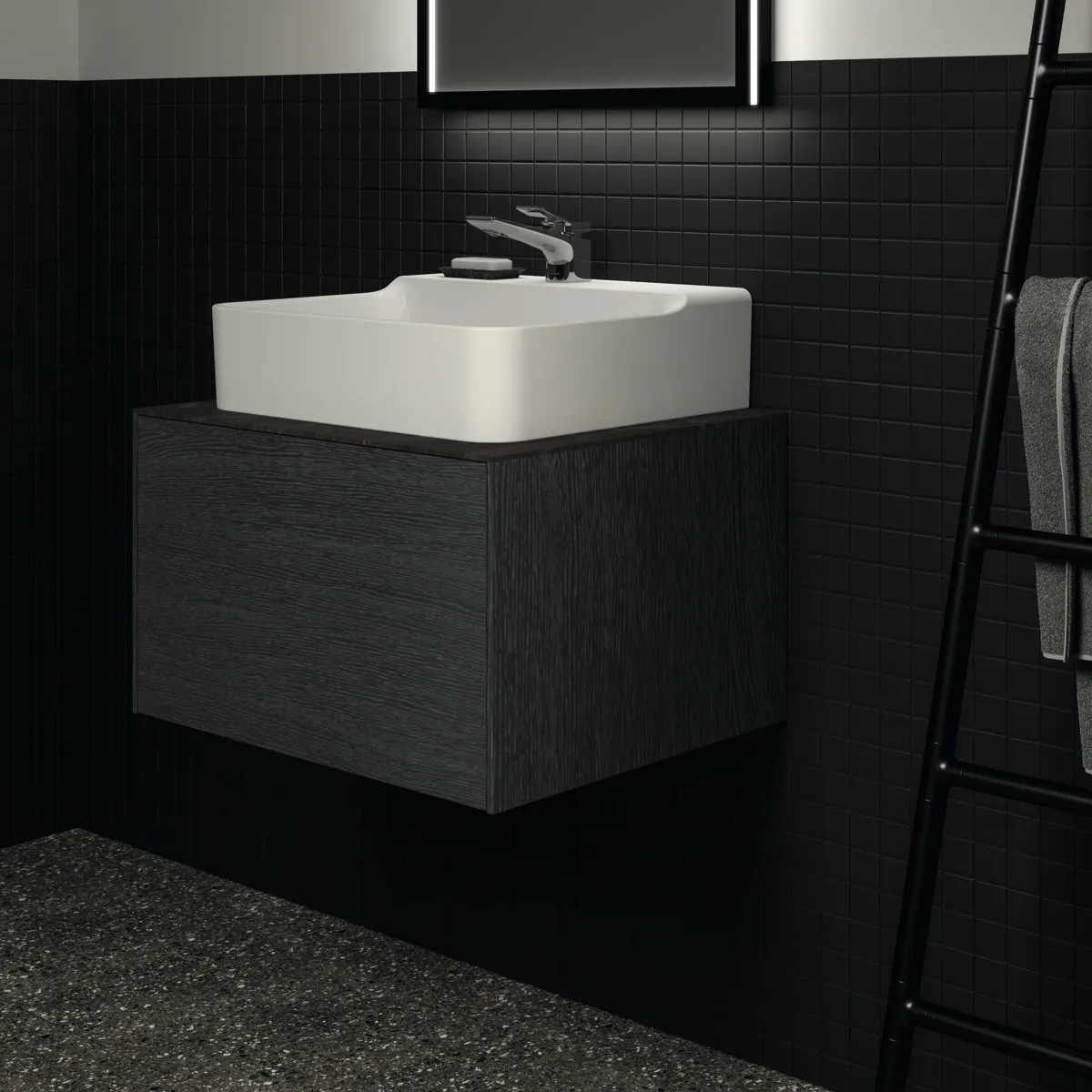 Waschtischplatte Conca, aus Keramik, 602x505x6mm, Marmor Noir Desir Waschtischplatte Conca, aus Keramik, 602x505x6mm, Marmor Noir Desir