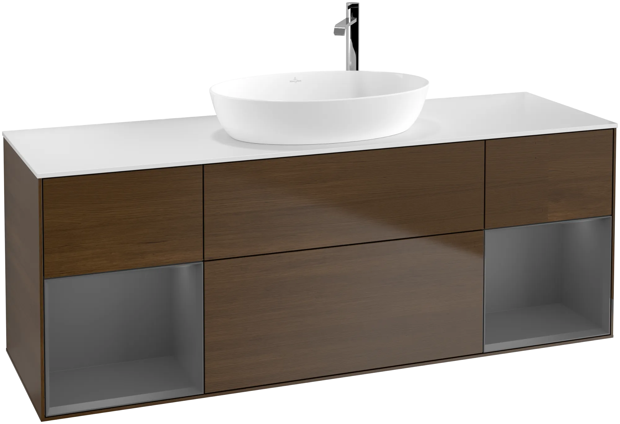 Villeroy & Boch Waschtischunterschrank „Finion“ für Schrankwaschtisch 1600 × 603 × 501 mm Walnut Veneer, für Becken mittig, mit Hahnlochbohrung Villeroy & Boch Waschtischunterschrank „Finion“ für Schrankwaschtisch 1600 × 603 × 501 mm Walnut Veneer, für Becken mittig, mit Hahnlochbohrung