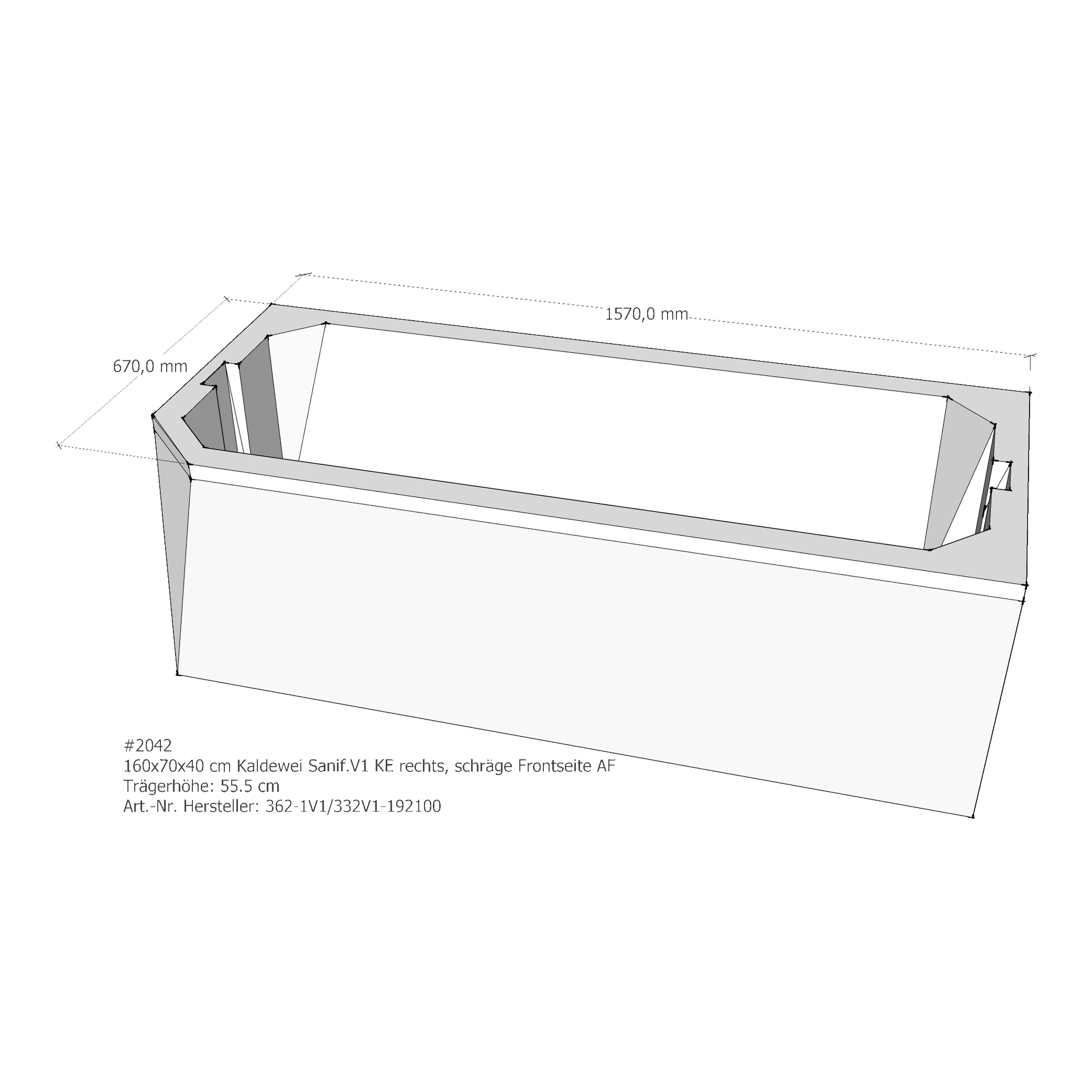 Badewannenträger für Kaldewei Saniform V1 KE rechts 160 × 70 × 41 cm