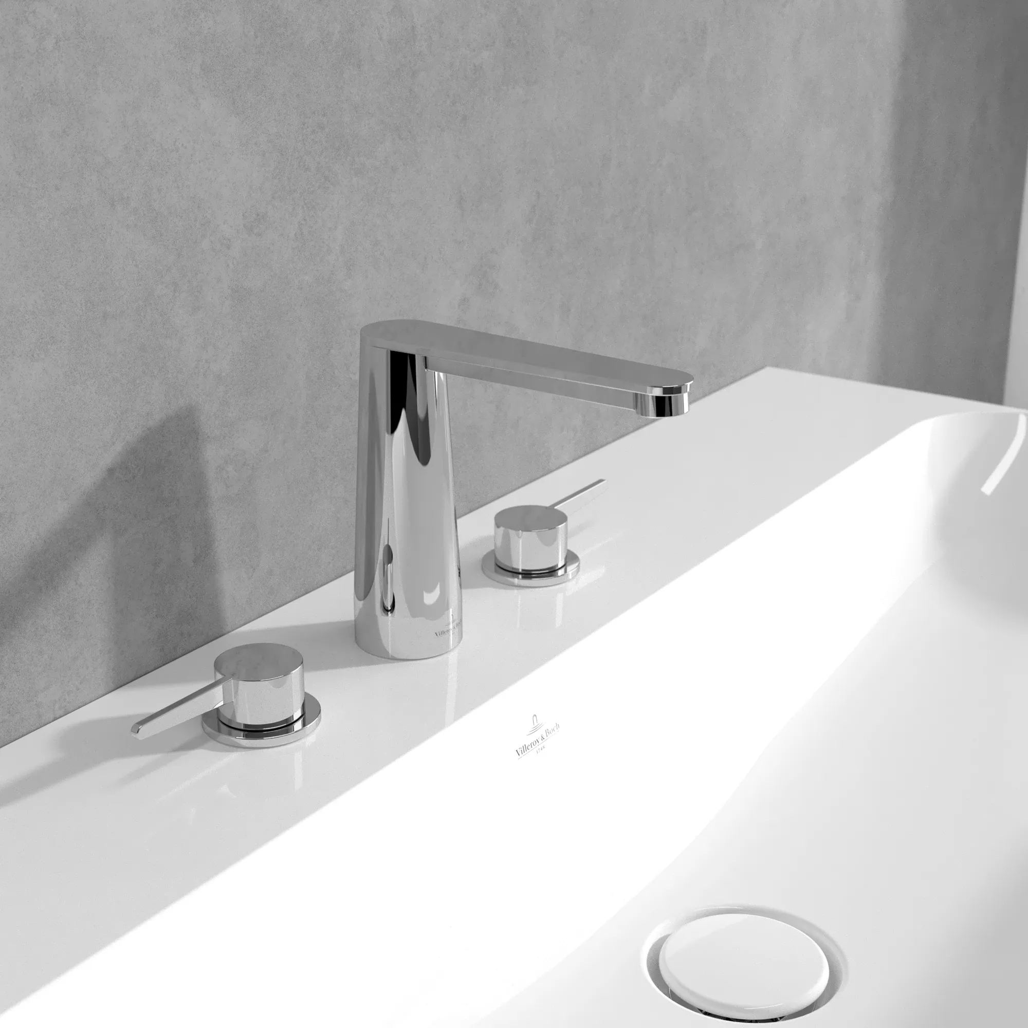 Zweihand-Waschtischarmatur „Conum“ 16,5 cm Ausladung 130 mm in Chrom Zweihand-Waschtischarmatur „Conum“ 16,5 cm Ausladung 130 mm in Chrom