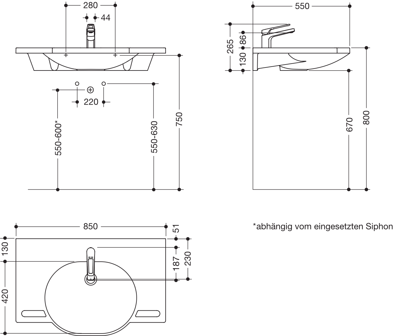 Set-Waschtisch und Armatur 85 × 55 × 13 cm