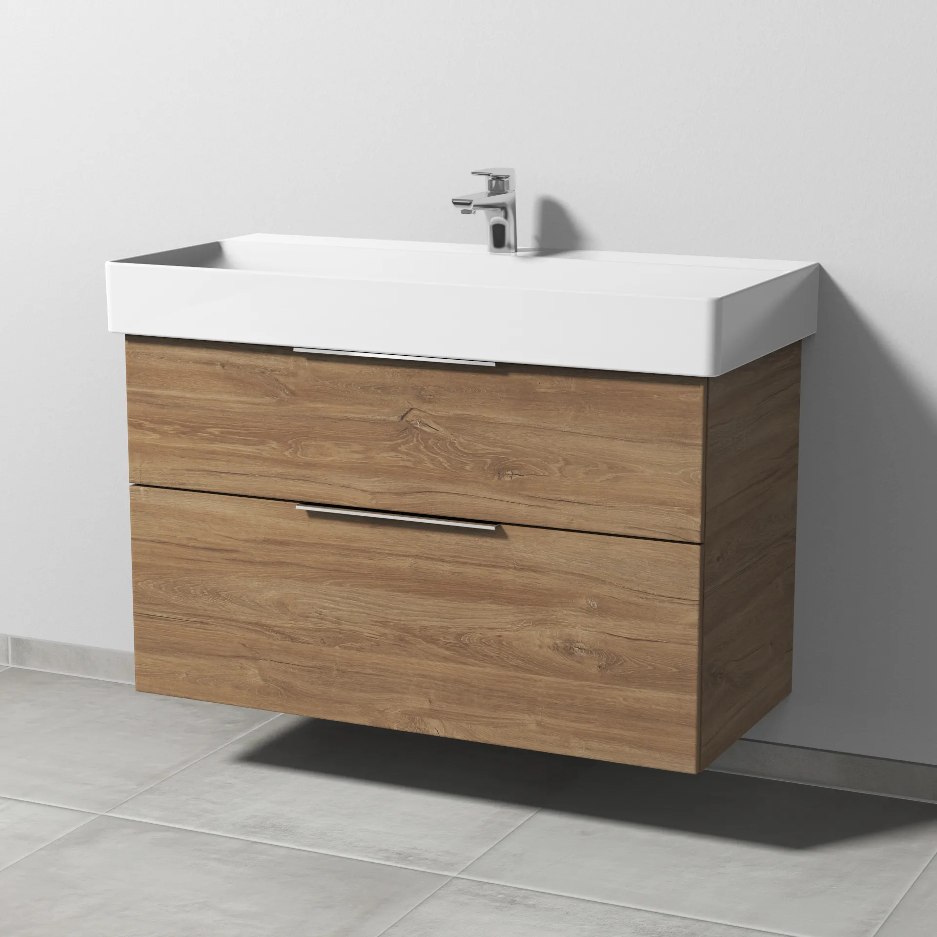 Sanipa Waschtischunterschrank „3way“ passend zu Keramik-Waschtische Dura Square von Duravit 950 × 588 × 447 mm in Eiche Kansas