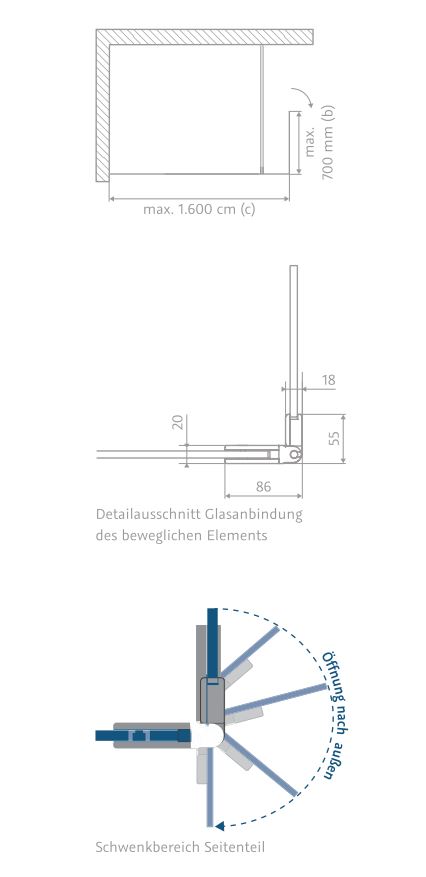 HSK Duschabtrennung Walk-In Frontelement mit beweglichem Seitenteil „Atelier“ Walk in Glas Carré, H: 2000 mm HSK Duschabtrennung Walk-In Frontelement mit beweglichem Seitenteil „Atelier“ Walk in Glas Carré, H: 2000 mm