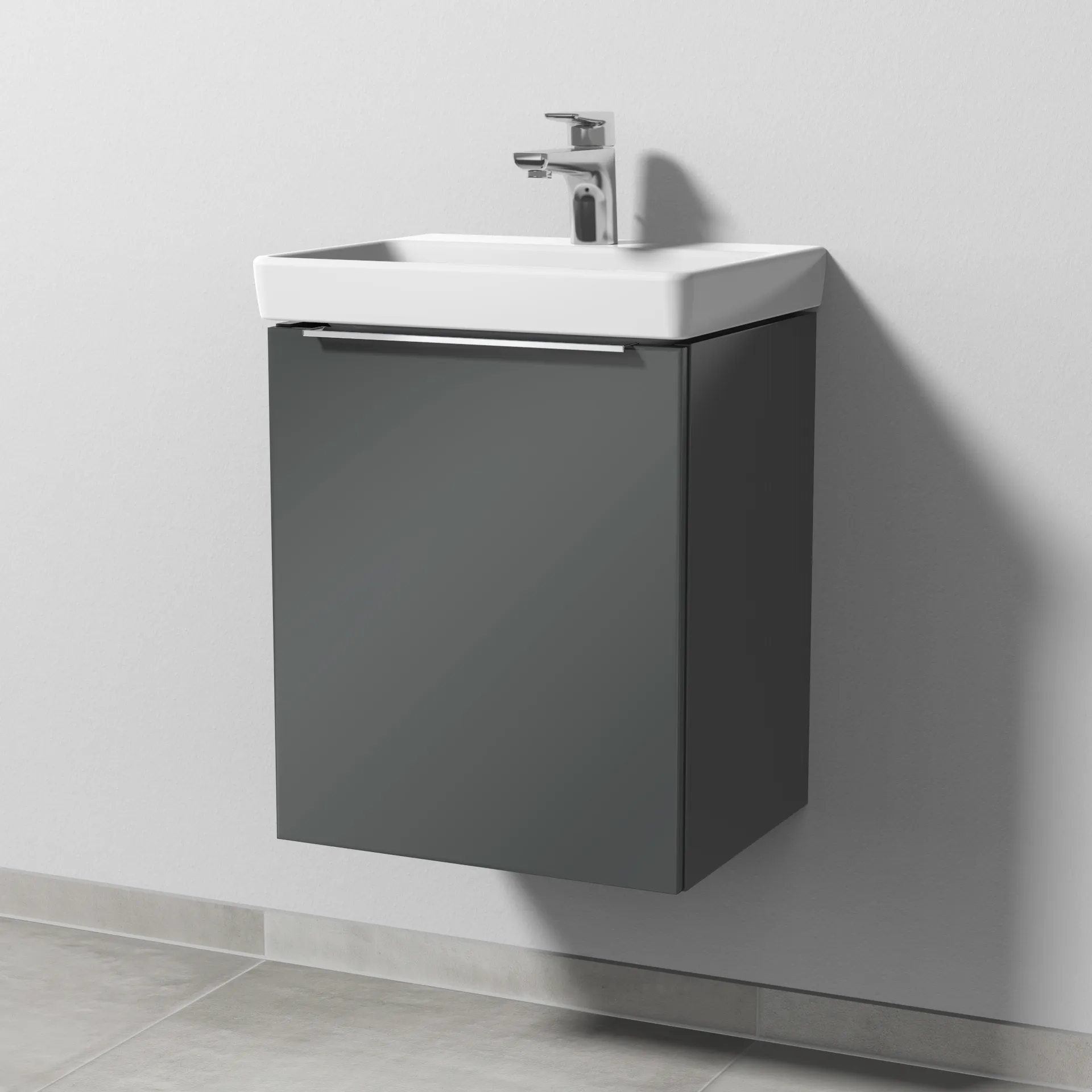 Sanipa Waschtischunterschrank „3way“ passend zu Keramik-Waschtische Avento von Villeroy & Boch 430 × 510 × 352 mm in Anthrazit (glanz), Anschlag links